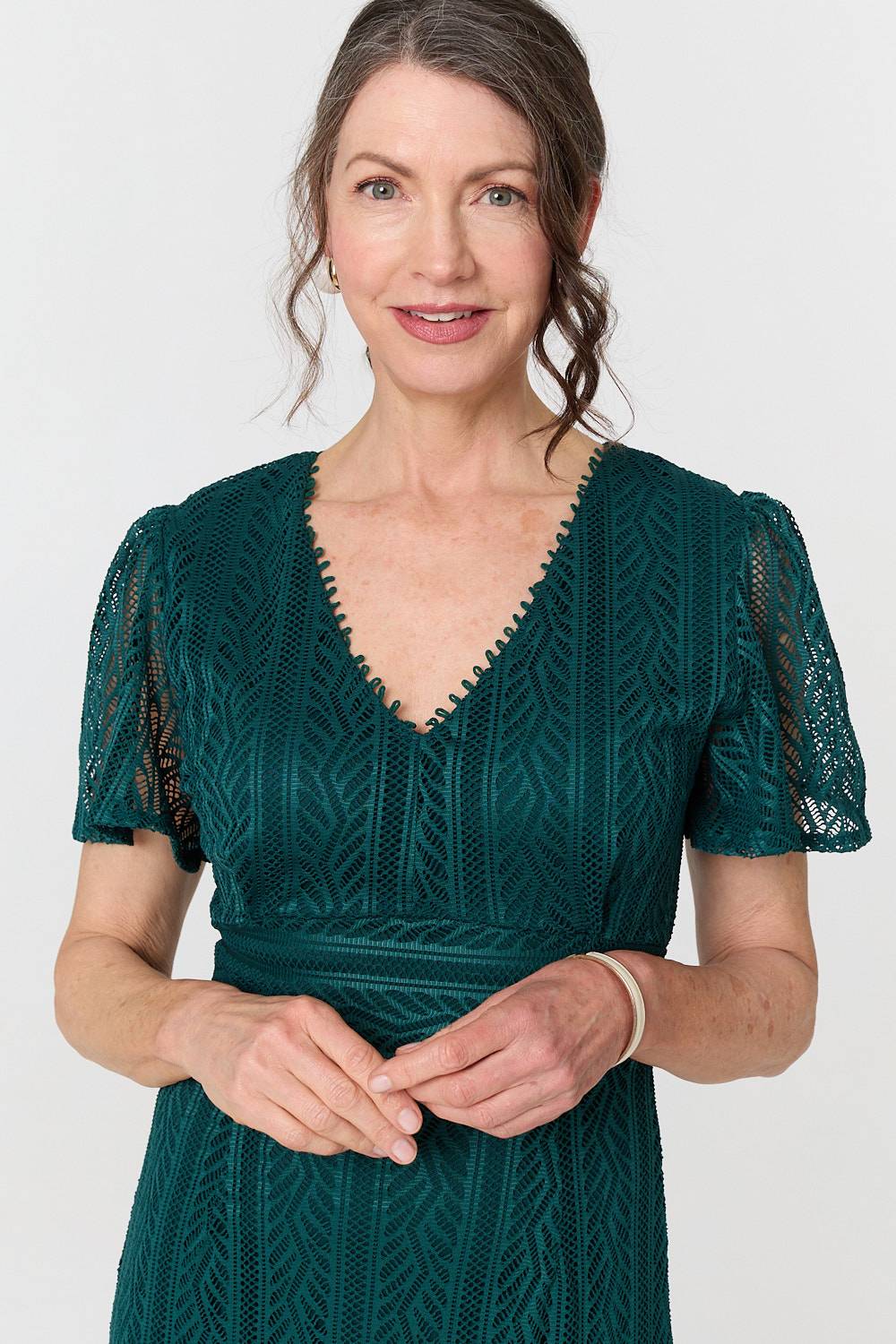 Lace Layered Short Sleeve Midi Dress Detail View 2