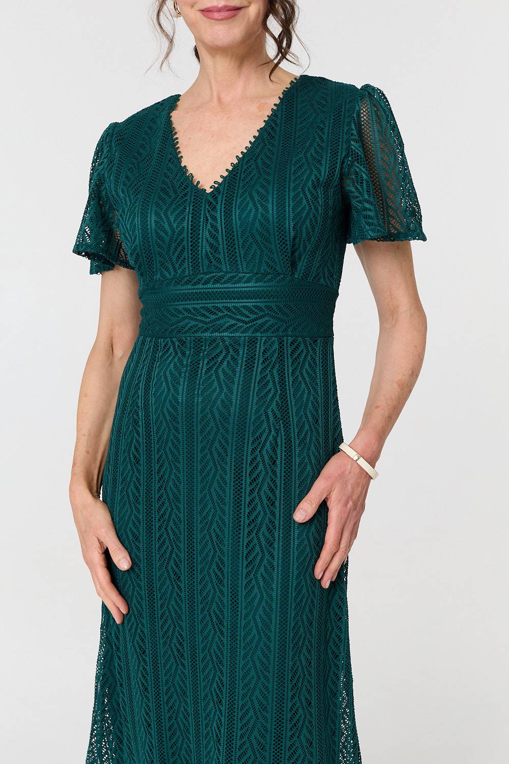 Lace Layered Short Sleeve Midi Dress Full Length View 2