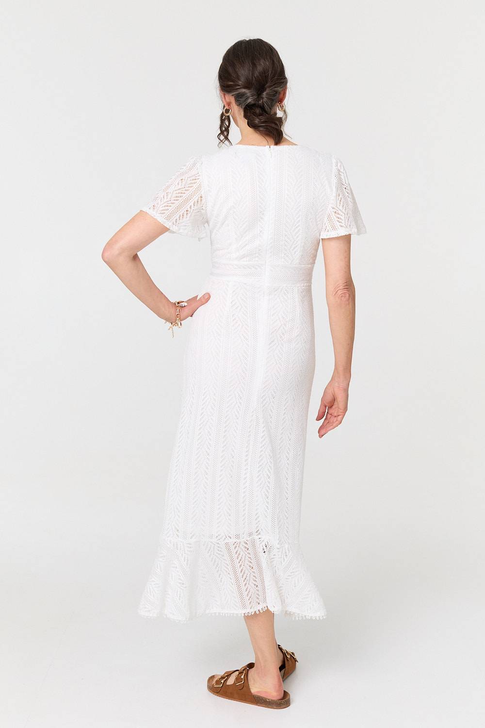 Lace Layered Short Sleeve Midi Dress Side View