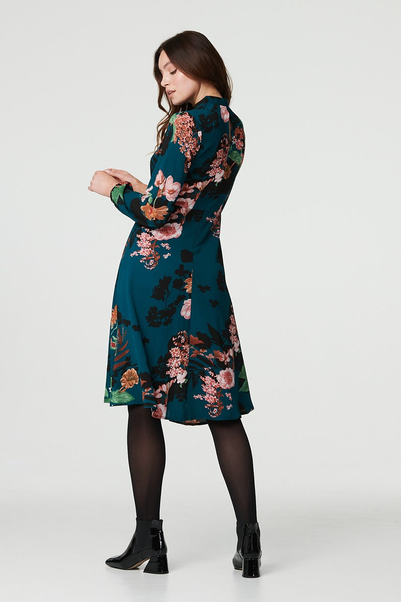 Floral High Neck Midi Dress Back View 2