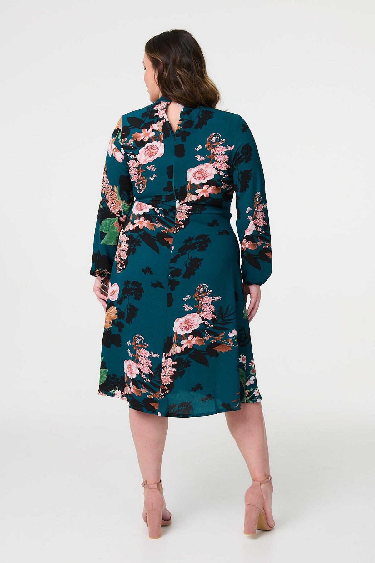 Floral High Neck Midi Dress Side View