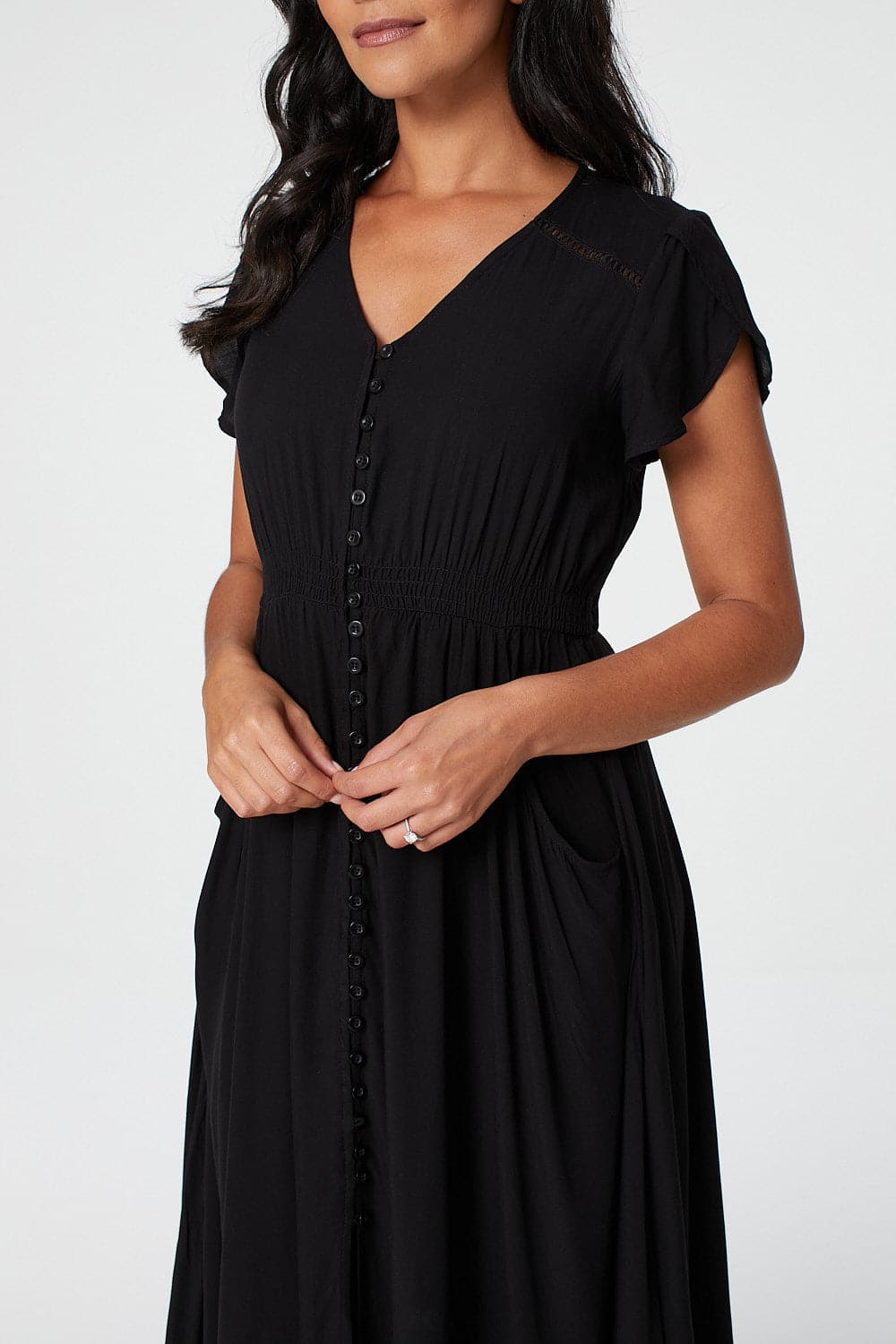 Button Front Maxi Dress with Pockets Full Length View 7