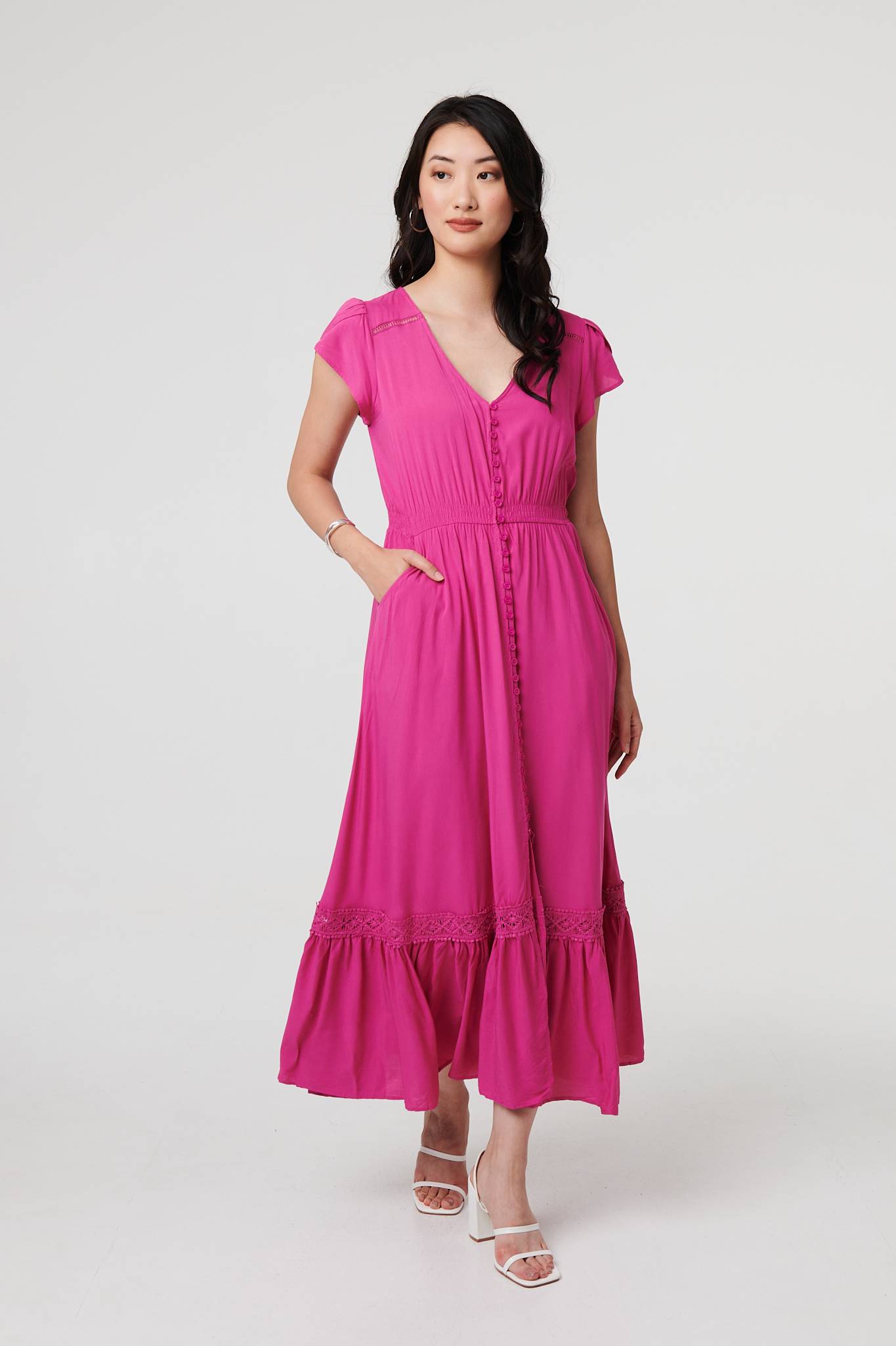 Button Front Maxi Dress with Pockets Side View 3