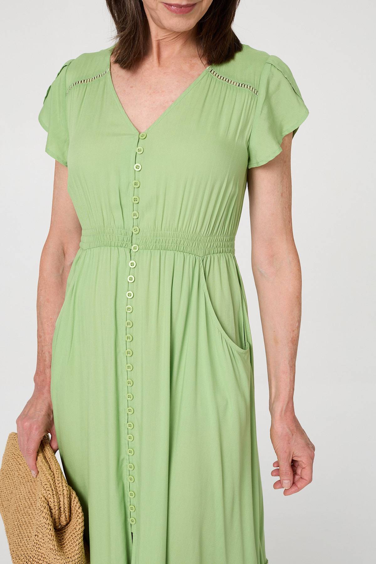 Button Front Maxi Dress with Pockets Front View 2
