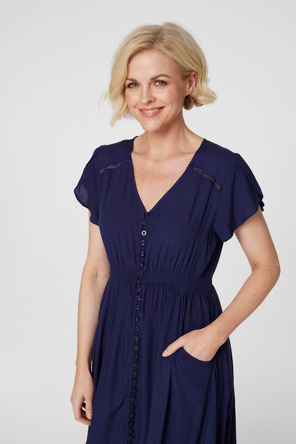 Button Front Maxi Dress with Pockets Front View 5