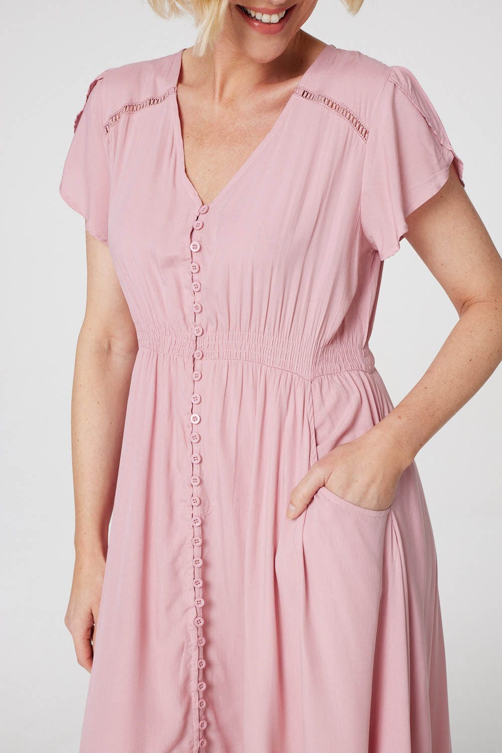 Button Front Maxi Dress with Pockets Side View 4
