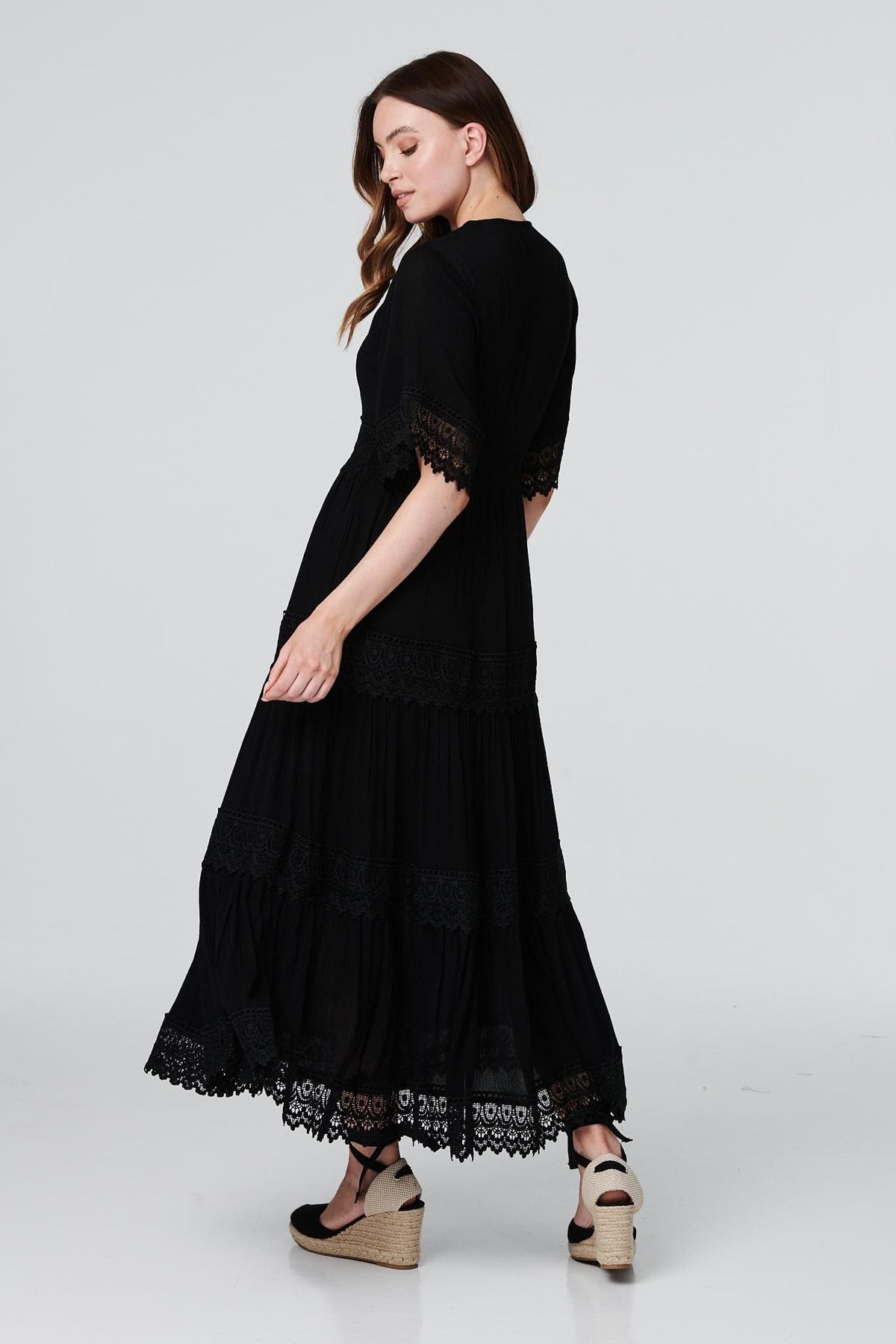 Short Sleeve Crochet Maxi Dress Side View 3