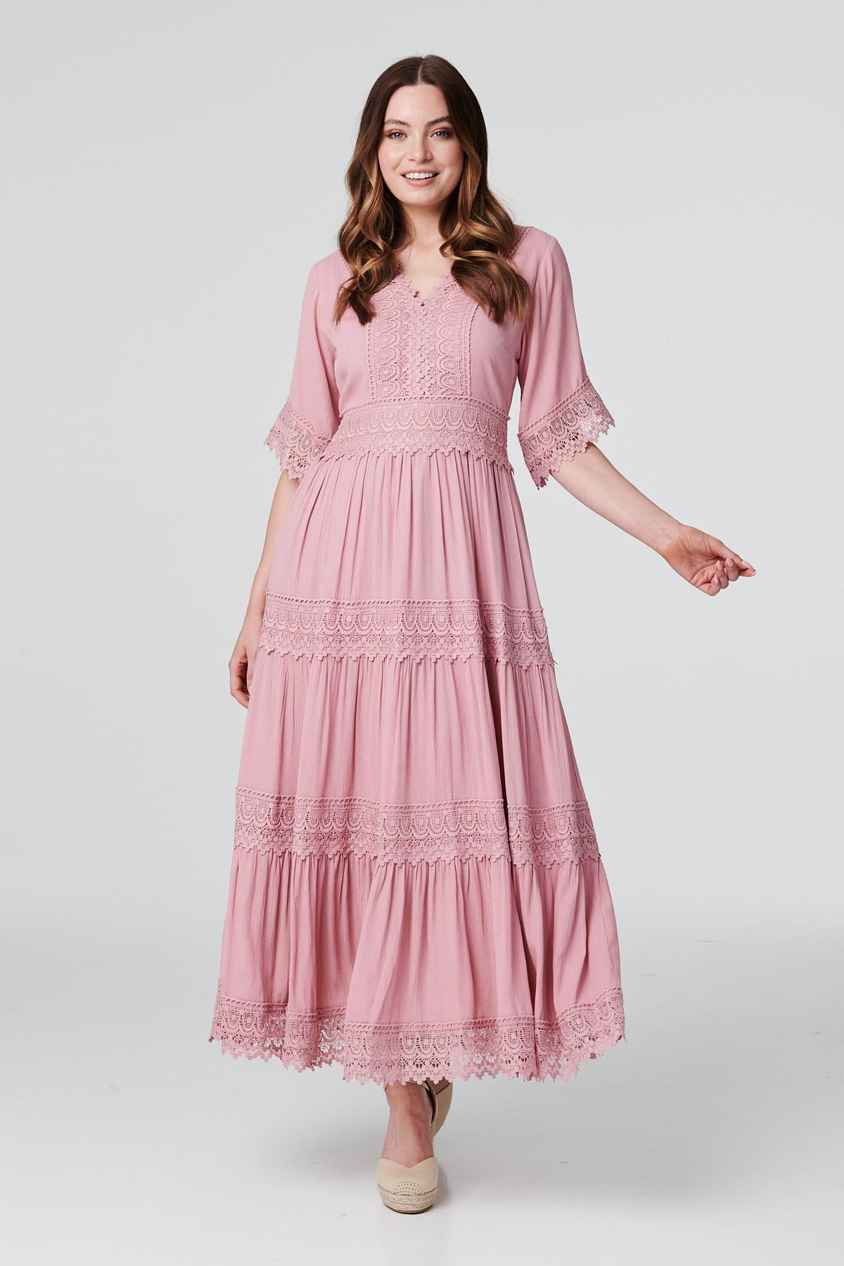 Short Sleeve Crochet Maxi Dress Side View