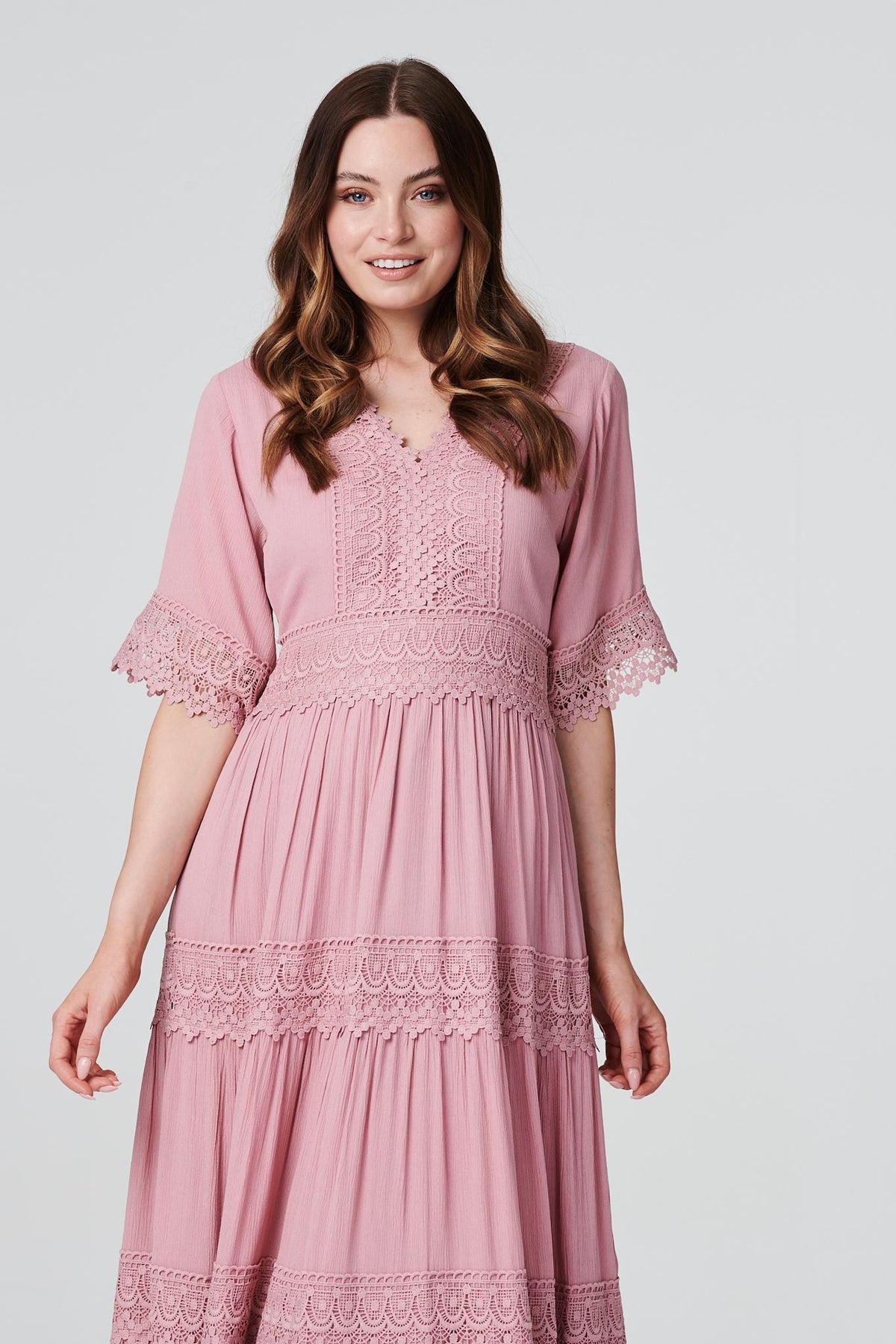 Short Sleeve Crochet Maxi Dress Detail View