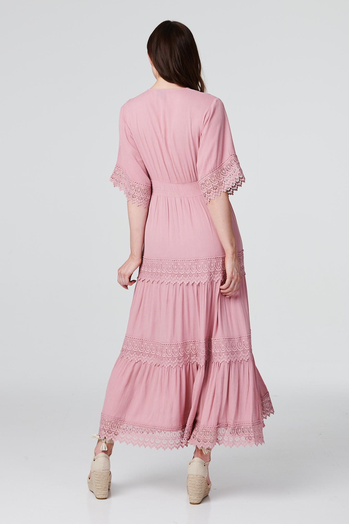 Short Sleeve Crochet Maxi Dress Full Length View 3