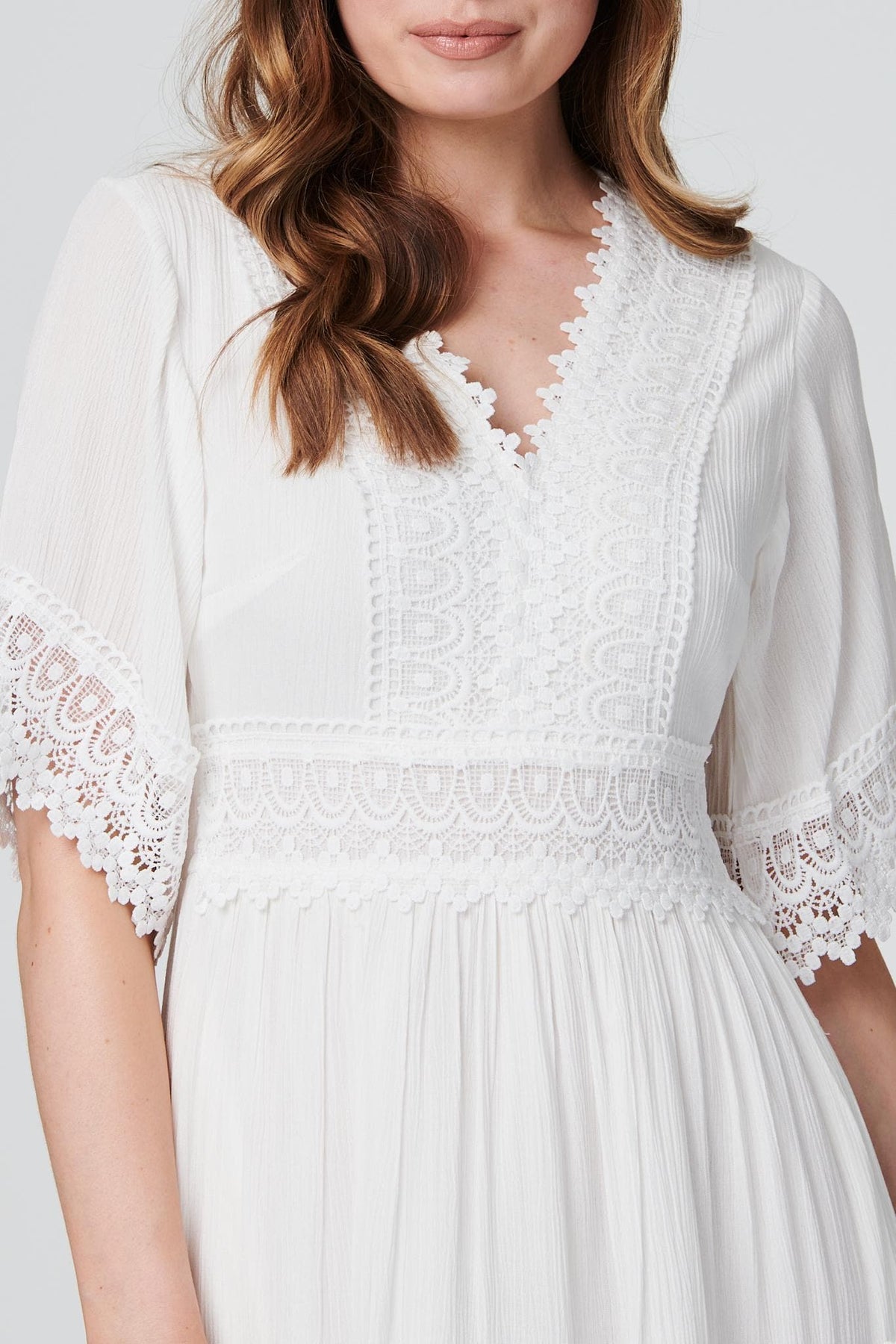Short Sleeve Crochet Maxi Dress Side View 2
