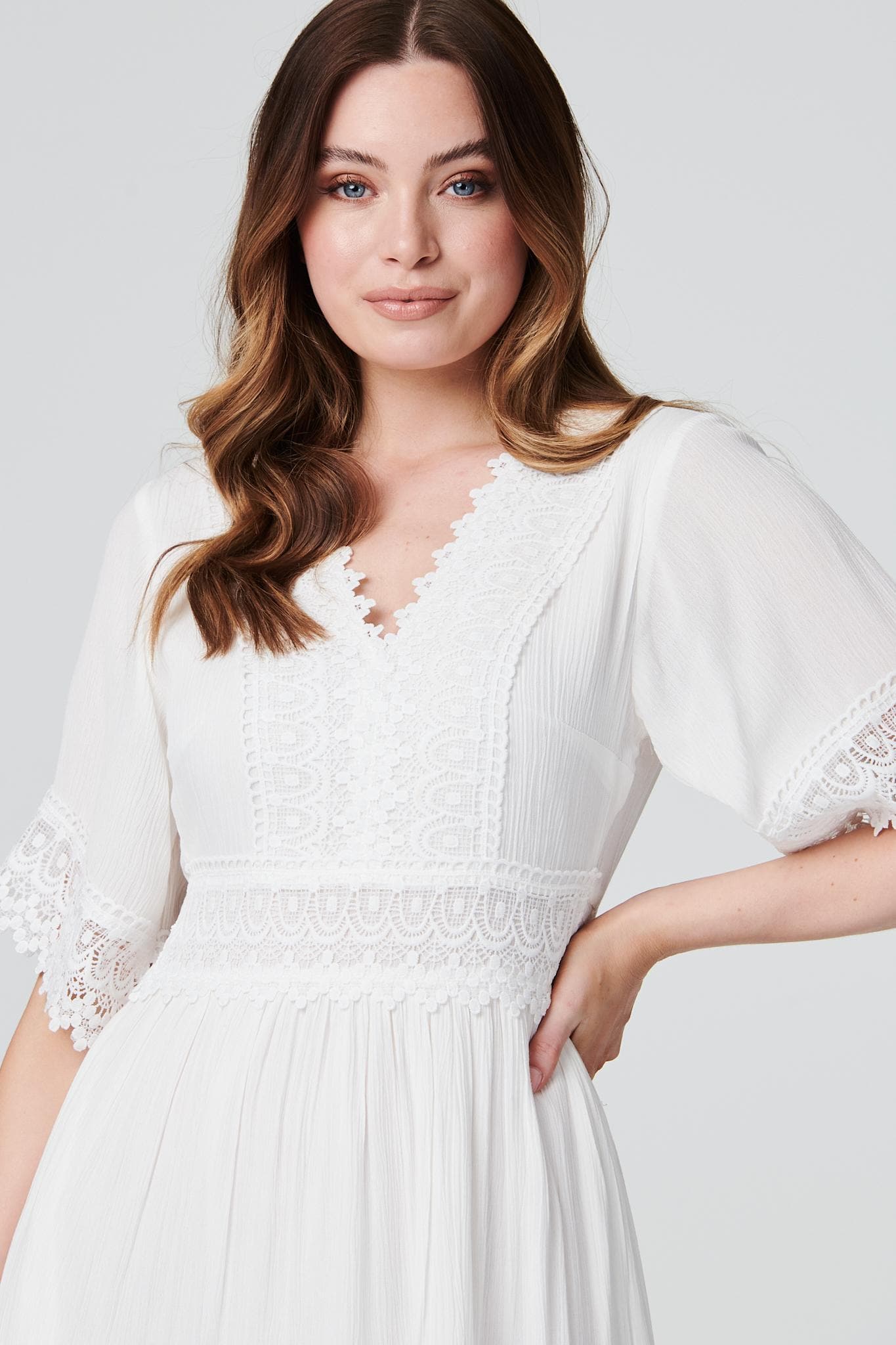 Short Sleeve Crochet Maxi Dress Detail View 4