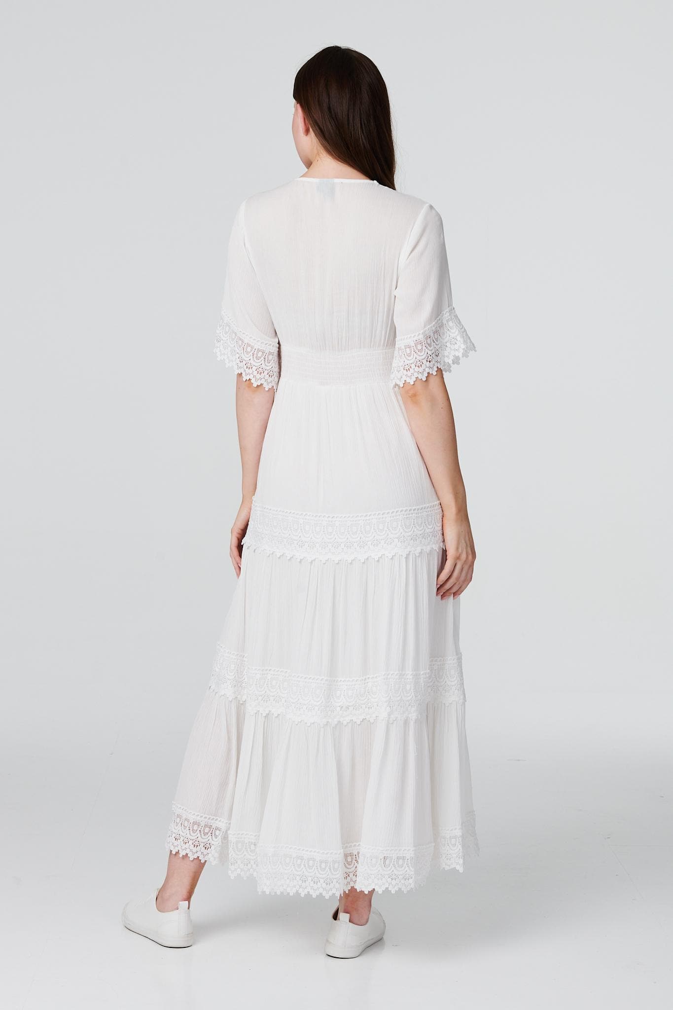 Short Sleeve Crochet Maxi Dress Full Length View