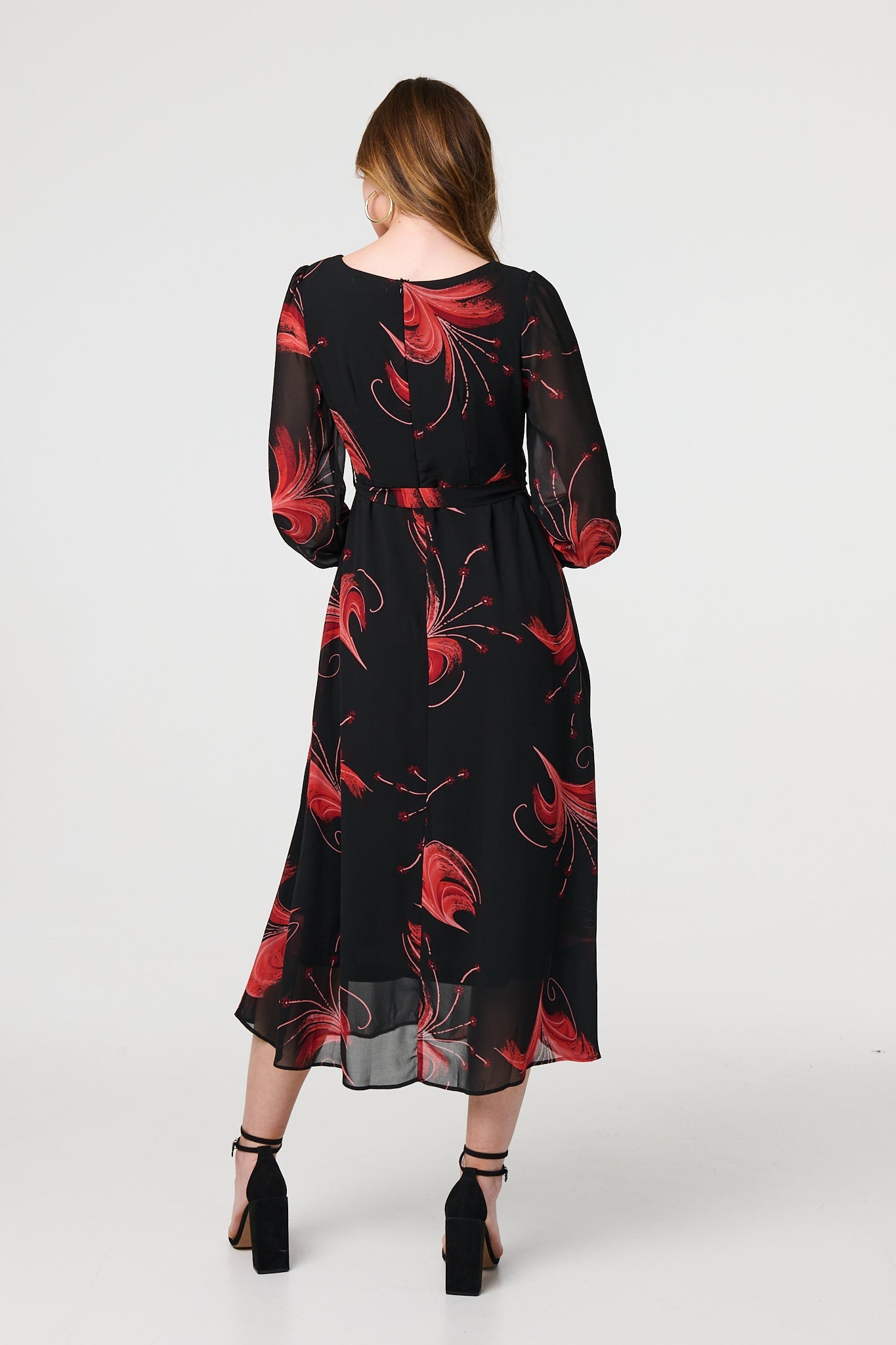 Tropical Print Mesh Layered Midi Dress Side View