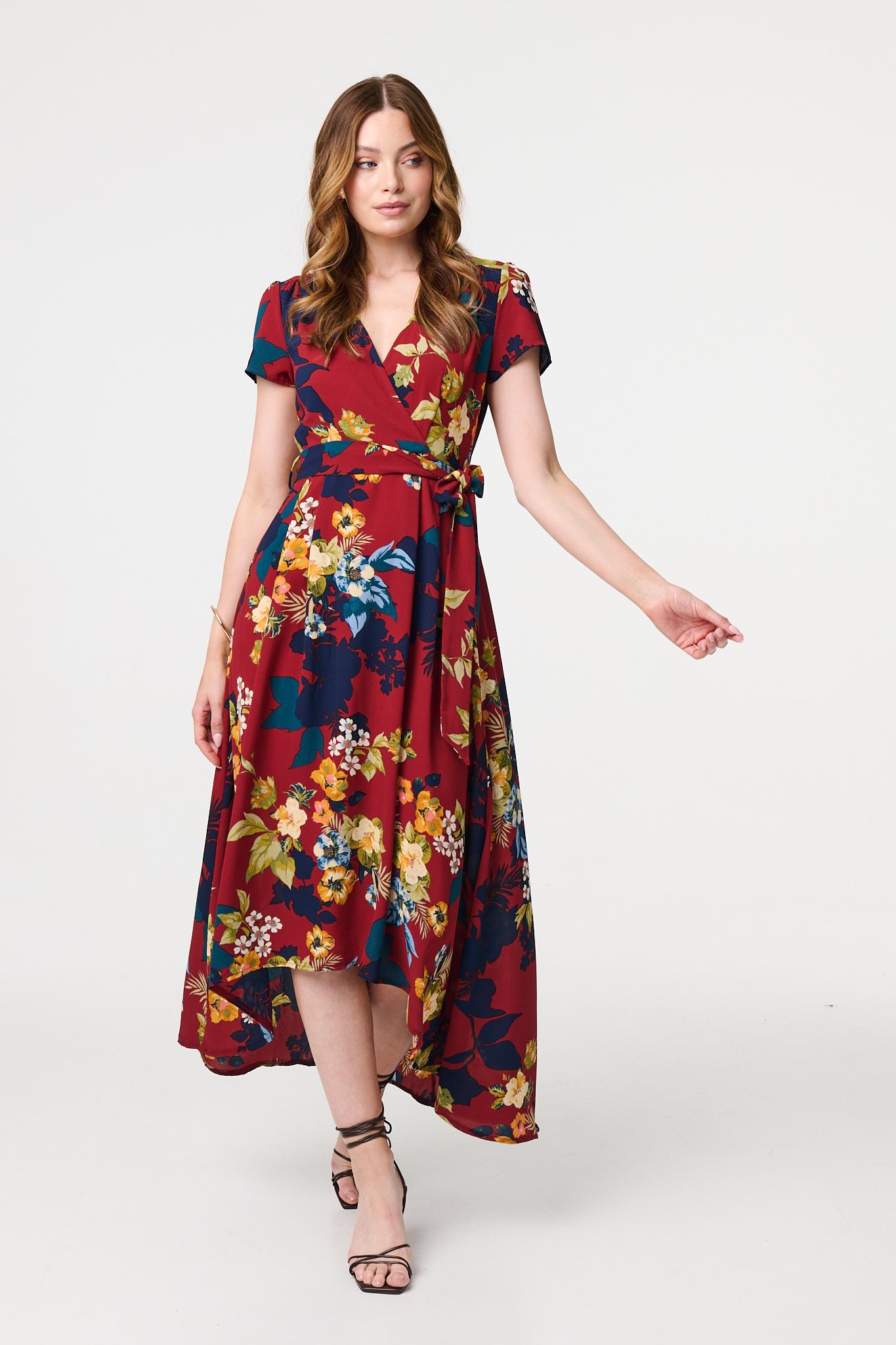 Floral High Low Wrap Maxi Dress Detail View 2