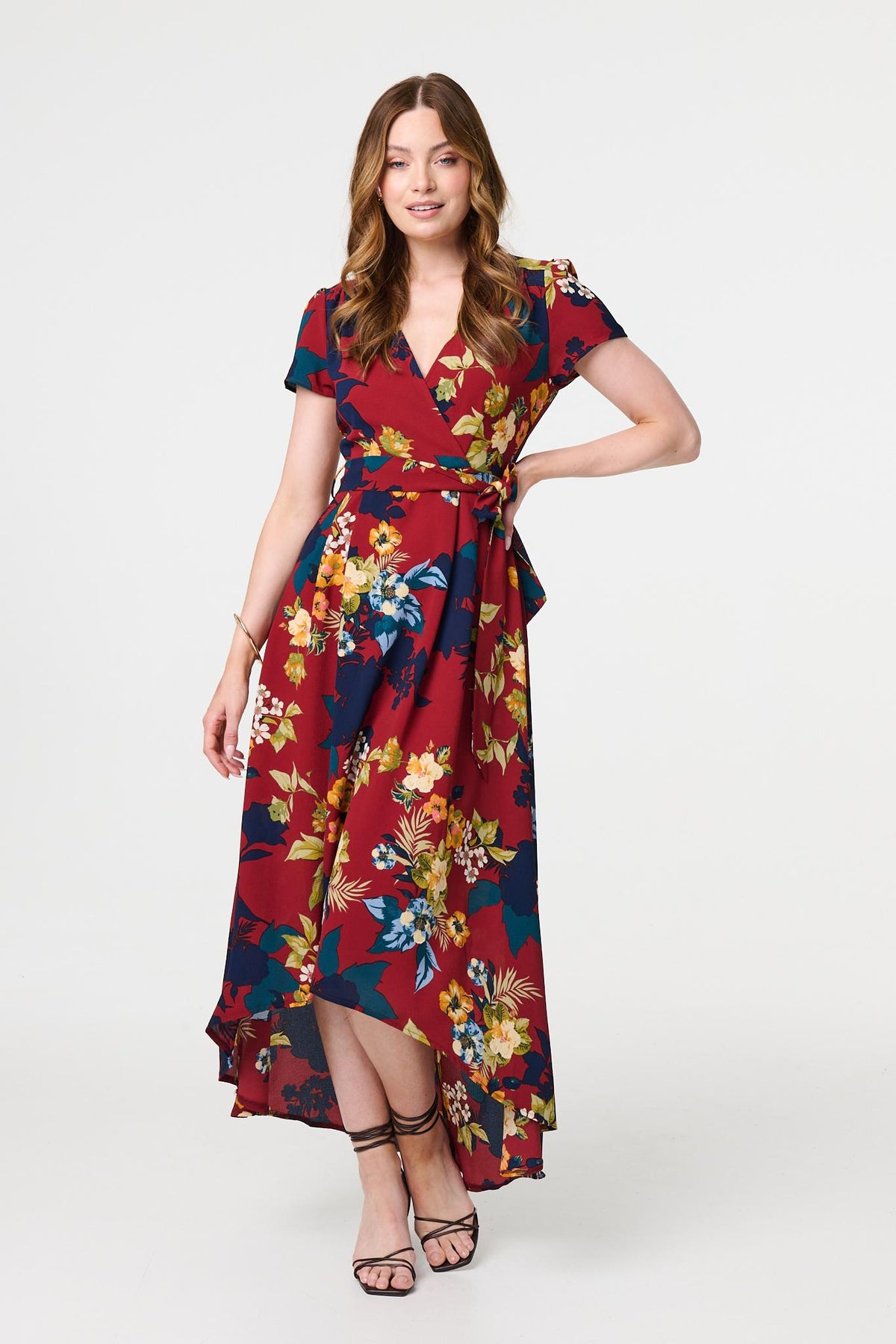 Floral High Low Wrap Maxi Dress Full Length View