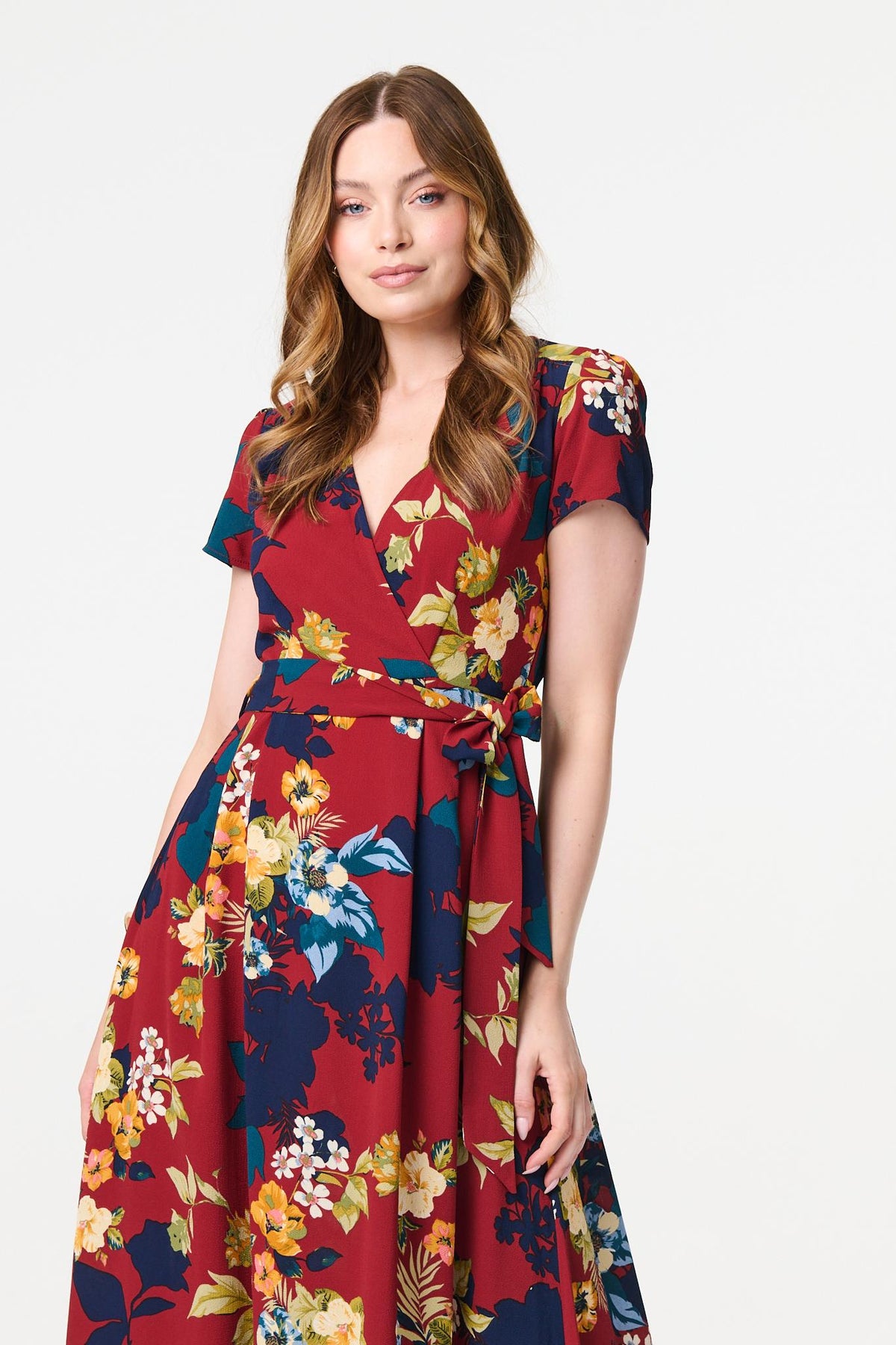 Floral High Low Wrap Maxi Dress Front View 2