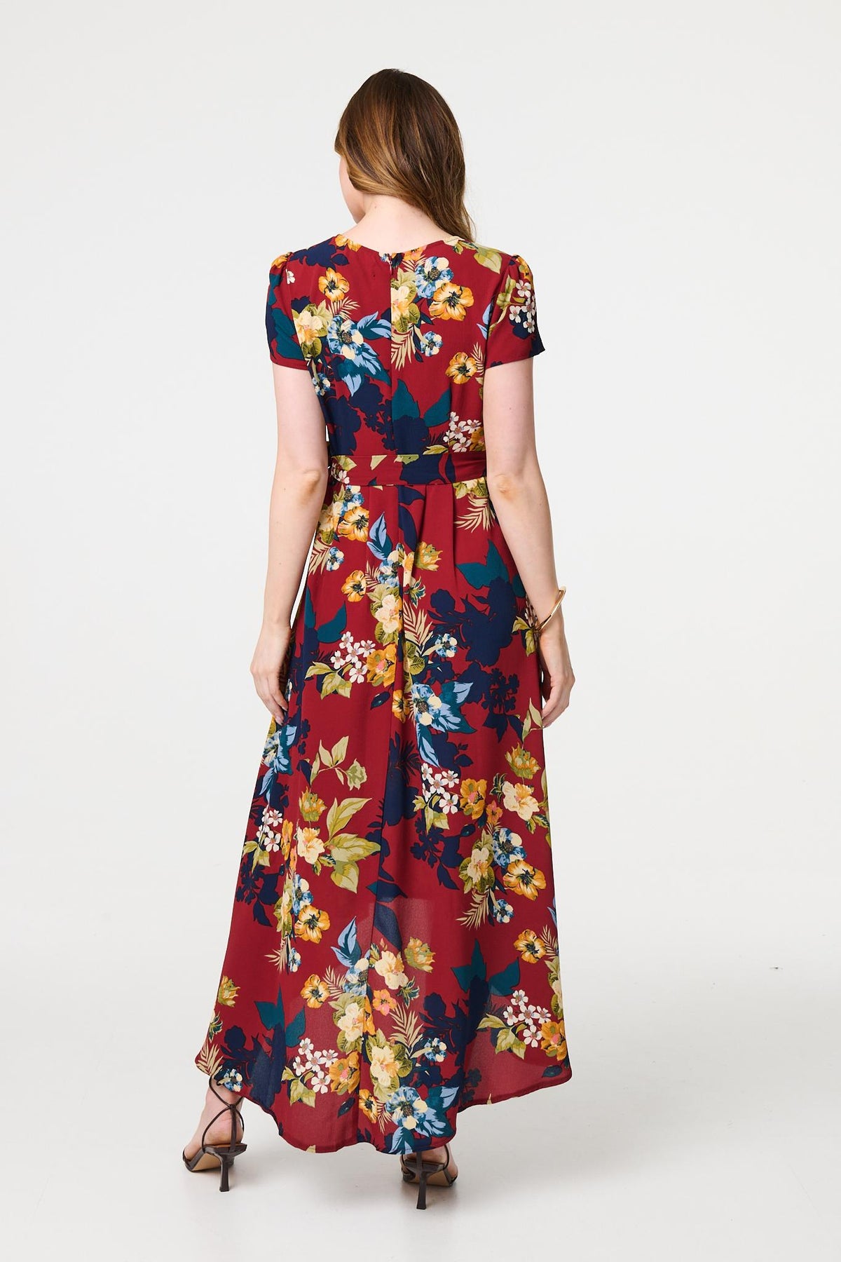 Floral High Low Wrap Maxi Dress Back View 2