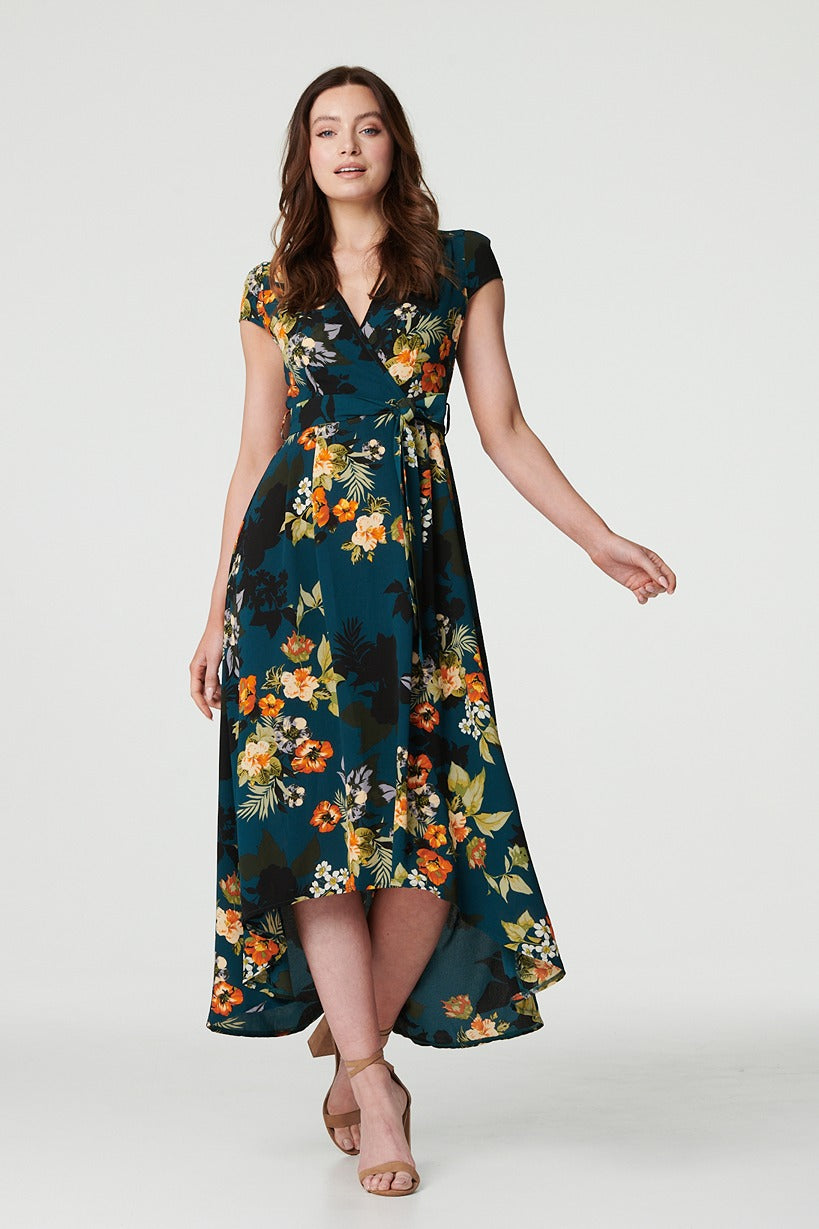 Floral High Low Wrap Maxi Dress Back View 3