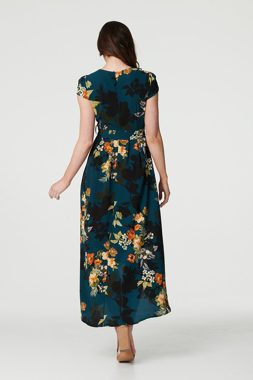 Floral High Low Wrap Maxi Dress Front View 3