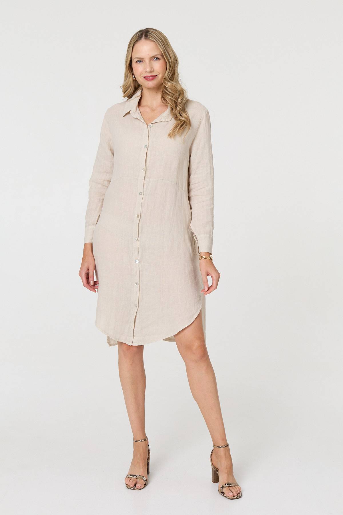 Long Sleeve Split Hem Midi Shirt Dress Back View 2