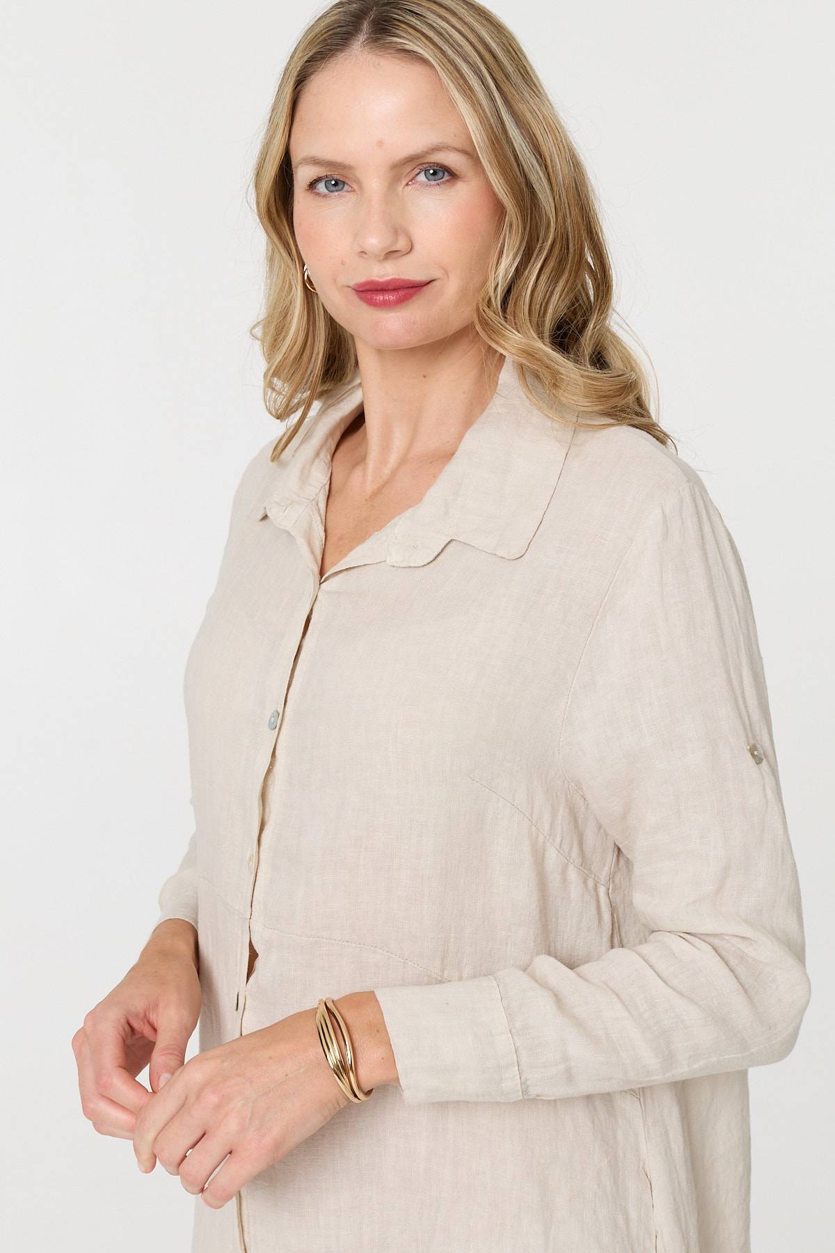Long Sleeve Split Hem Midi Shirt Dress Full Length View
