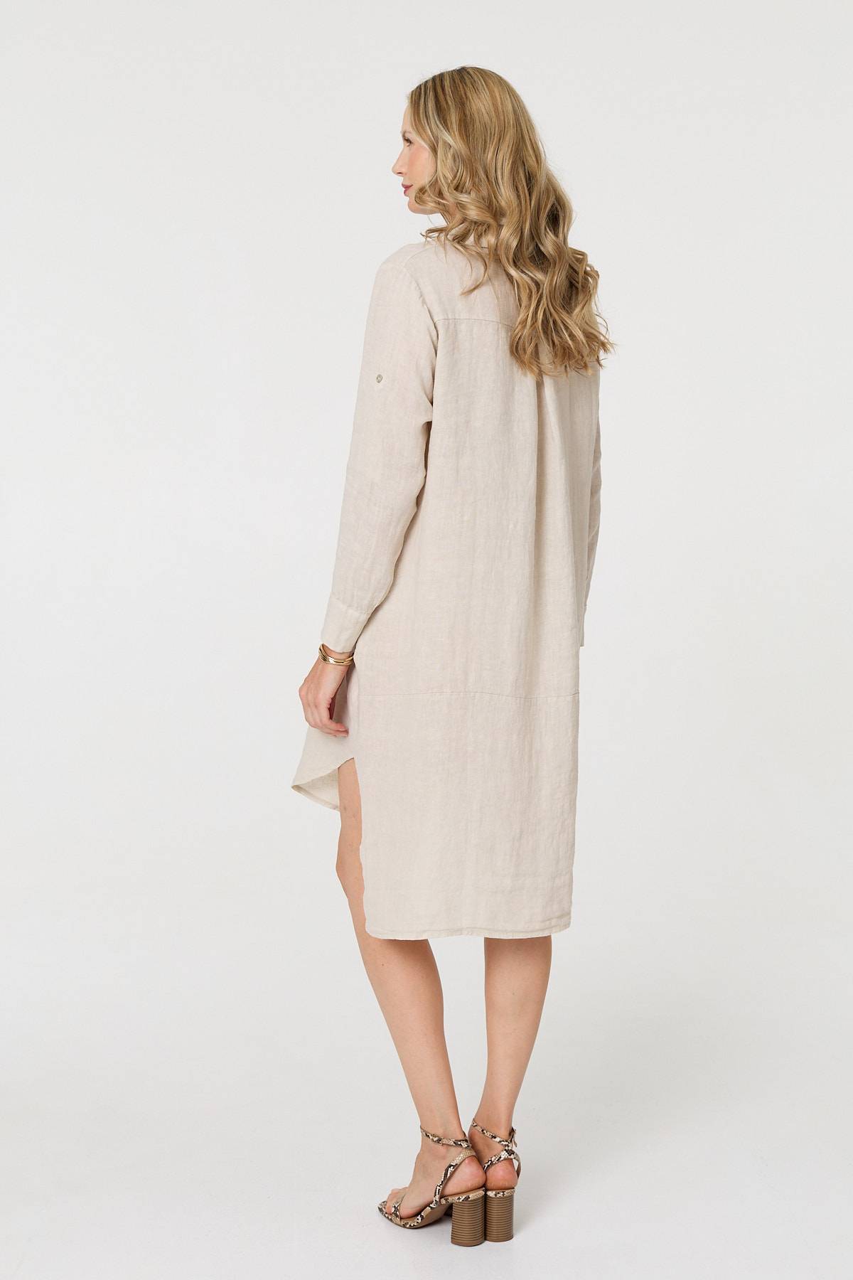 Long Sleeve Split Hem Midi Shirt Dress Styled View