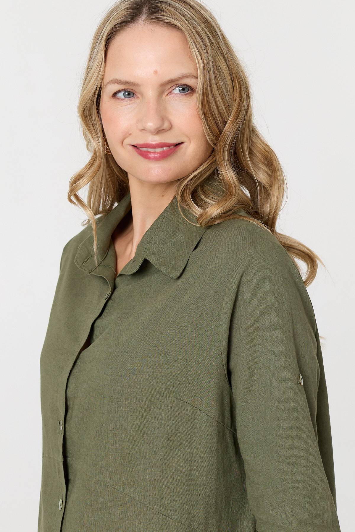 Long Sleeve Split Hem Midi Shirt Dress Detail View 3