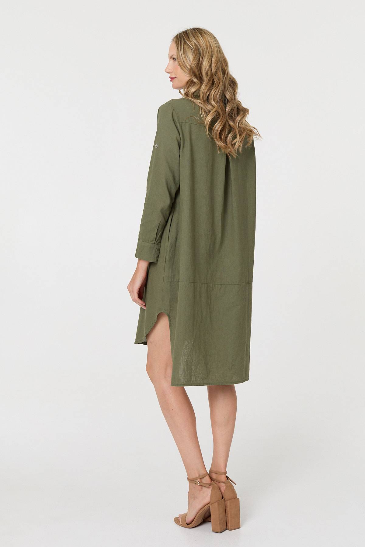 Long Sleeve Split Hem Midi Shirt Dress Back View 3