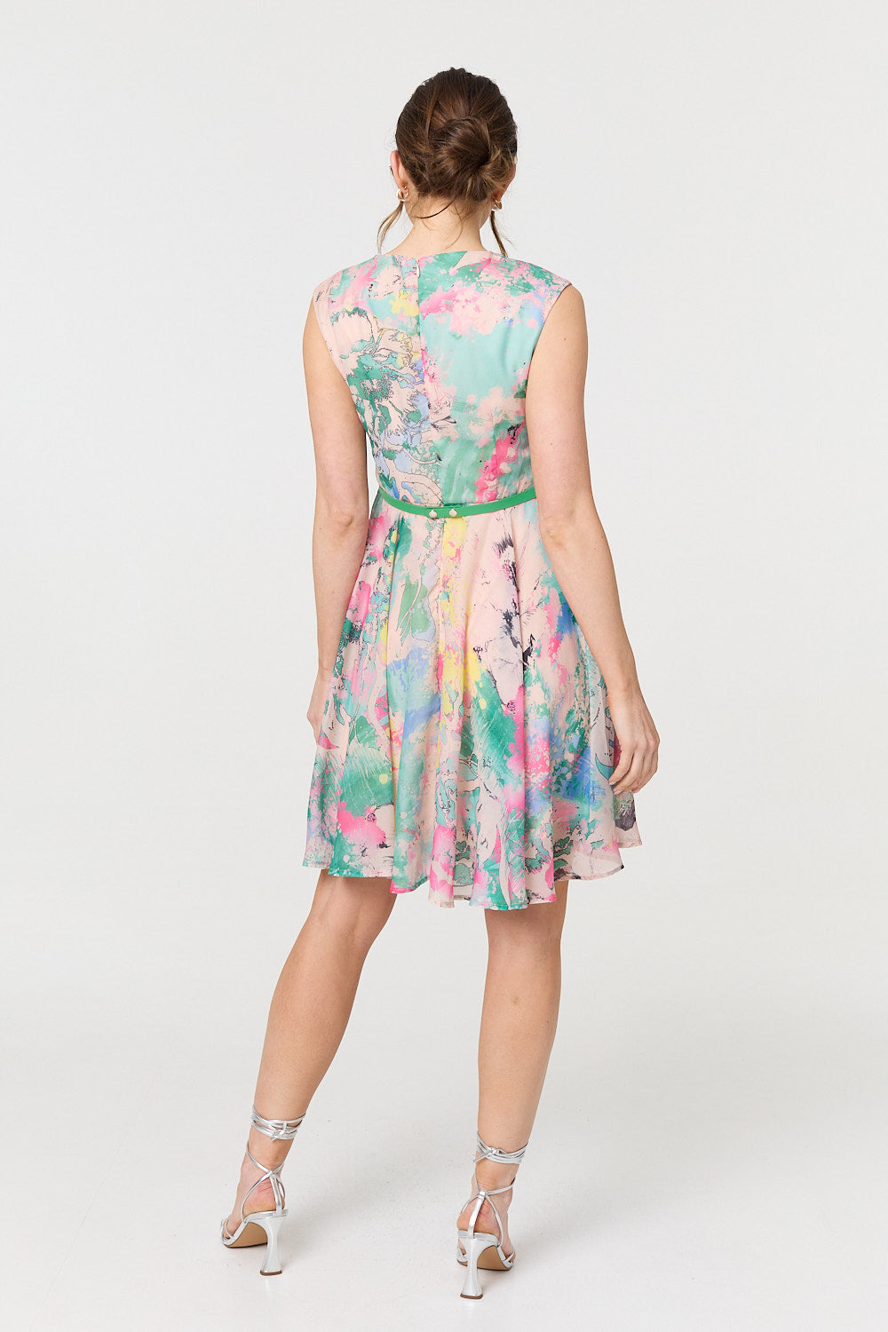 Printed Sleeveless Short Skater Dress Detail View