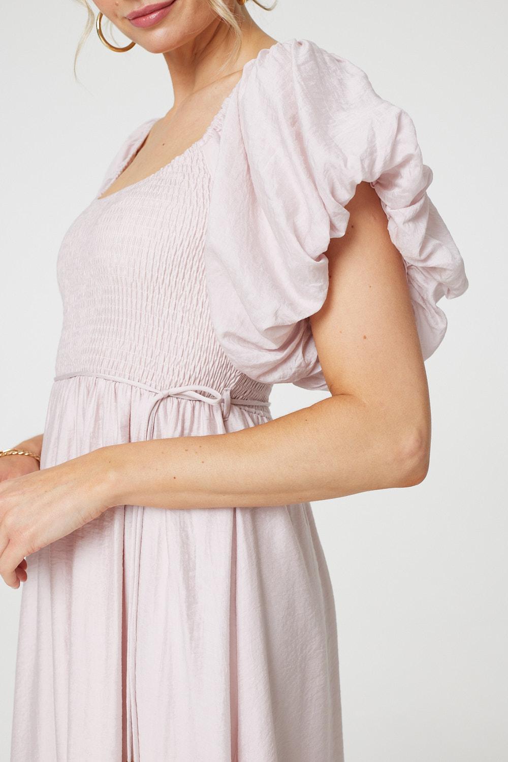 Puff 1/2 Sleeve Knee Length Dress Front View 2