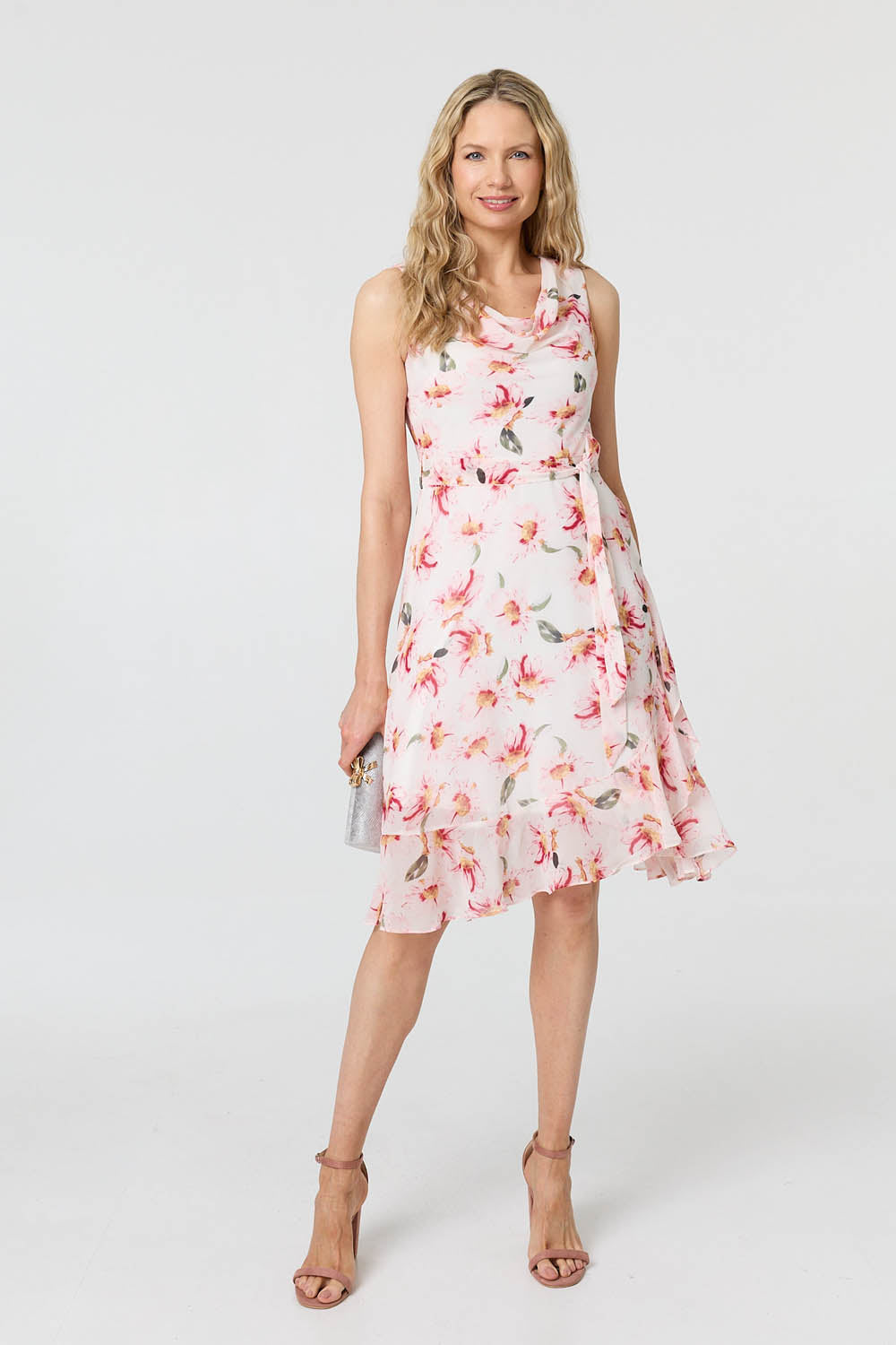 Floral Sleeveless Knee Length Dress Back View
