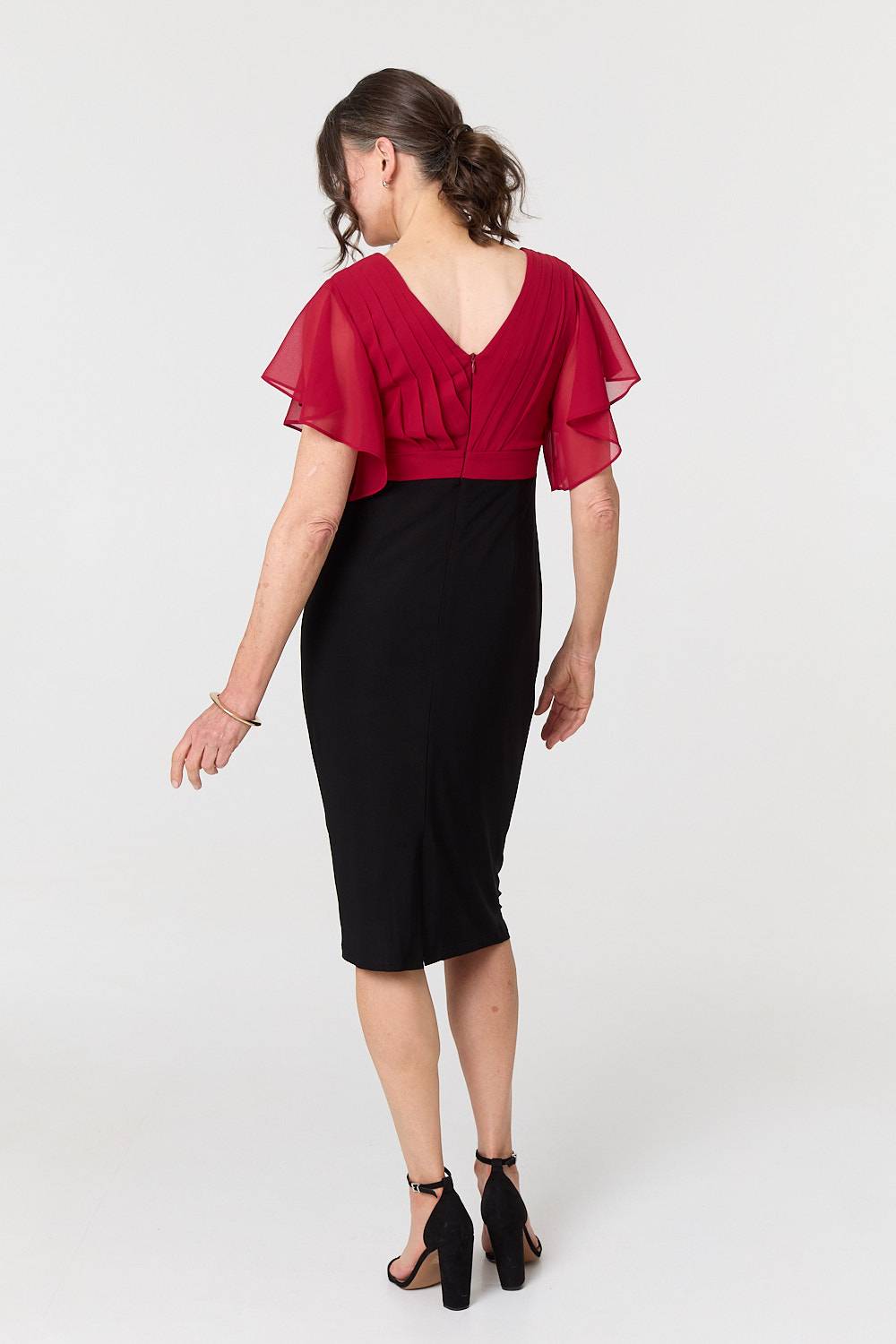 Colour Block Sheer Sleeve Midi Dress Side View