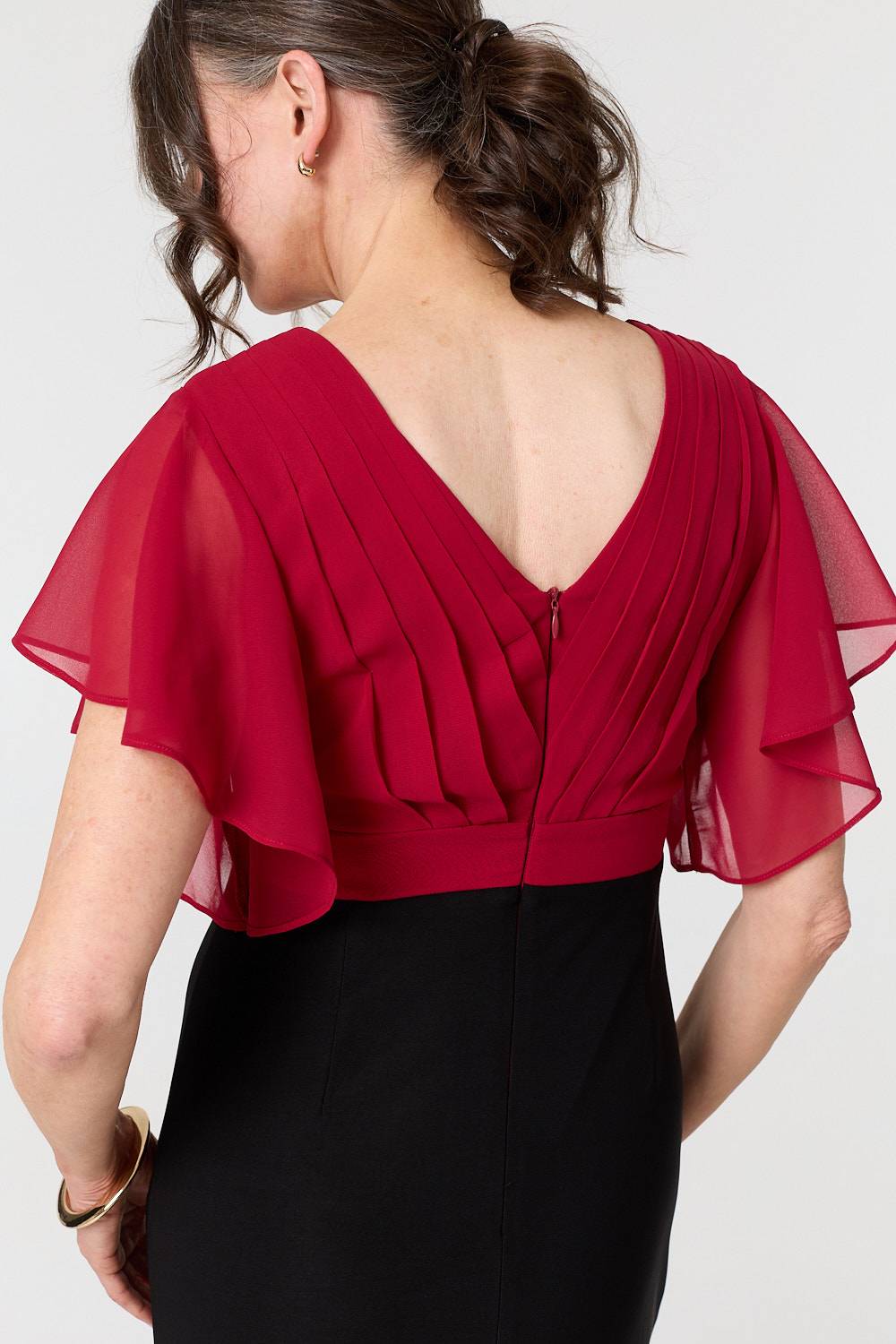Colour Block Sheer Sleeve Midi Dress Styled View