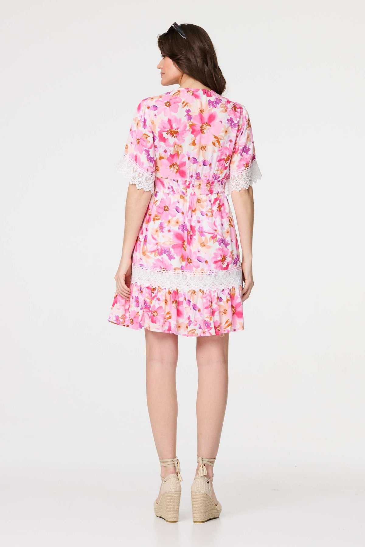 Floral Lace 1/2 Sleeve Short Dress Side View