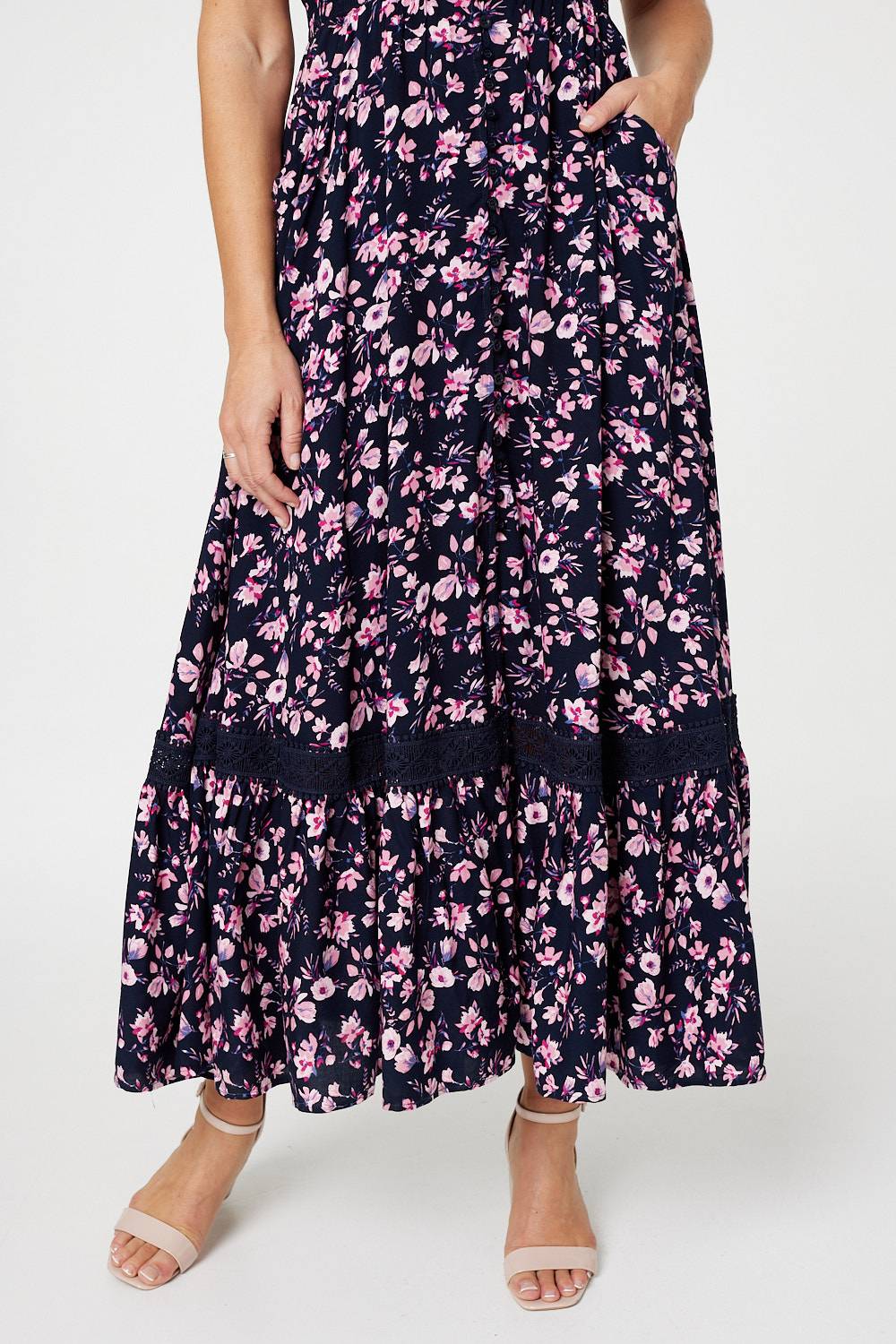 Floral Pocket Detail Maxi Dress Styled View