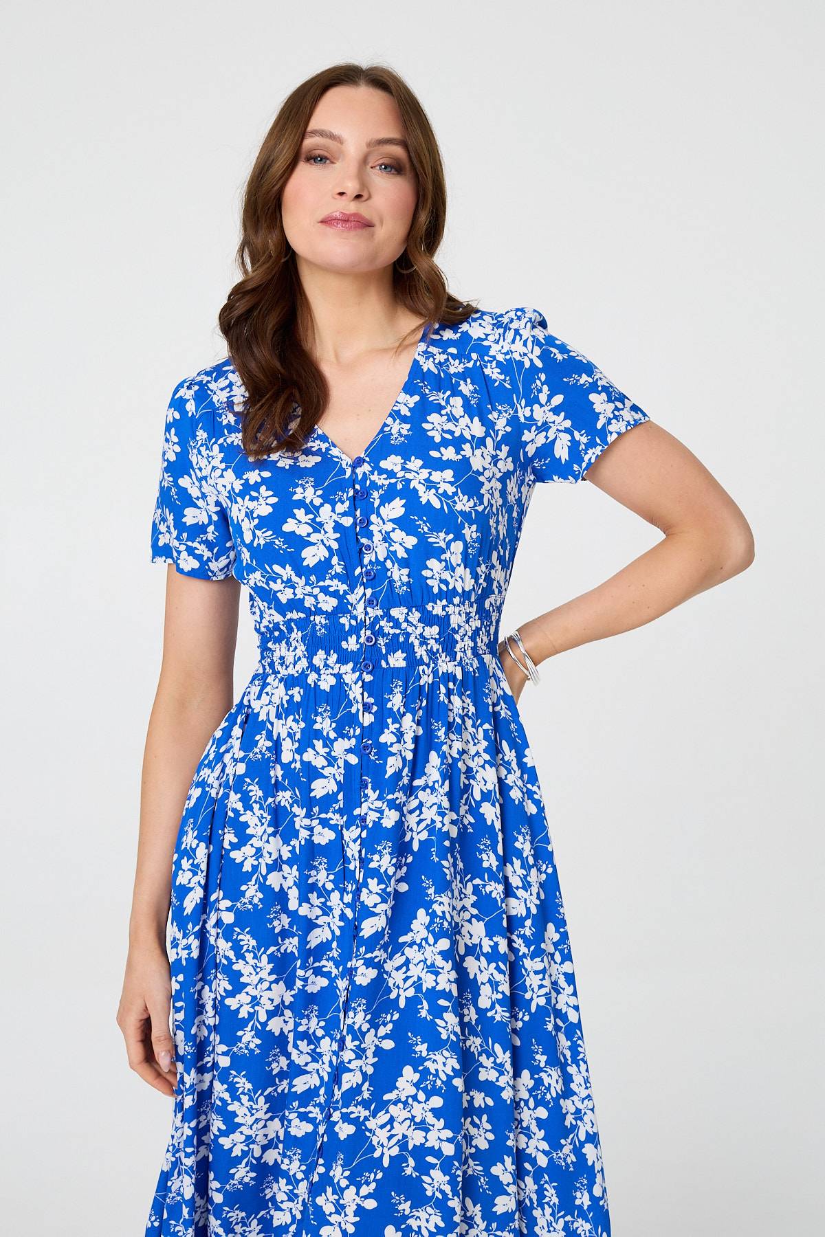 Ditsy Floral Shirred V-Neck Maxi Dress Back View