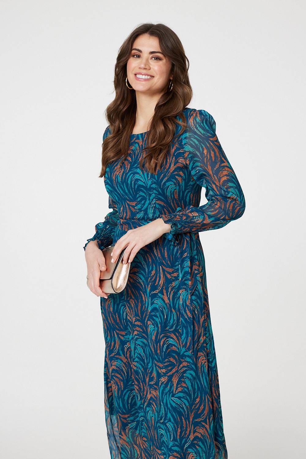 Abstract Long Sheer Sleeve Maxi Dress Detail View