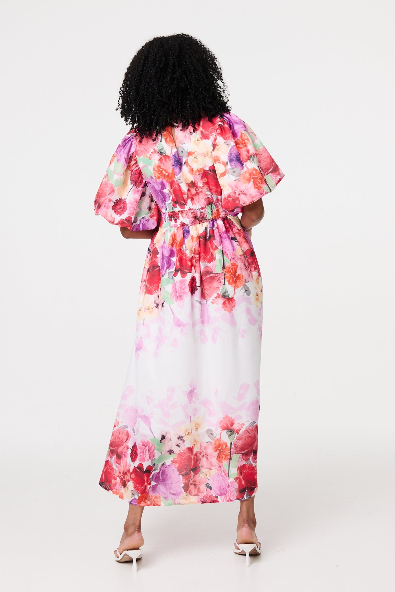 Floral Print 1/2 Angel Sleeve Midi Dress Side View