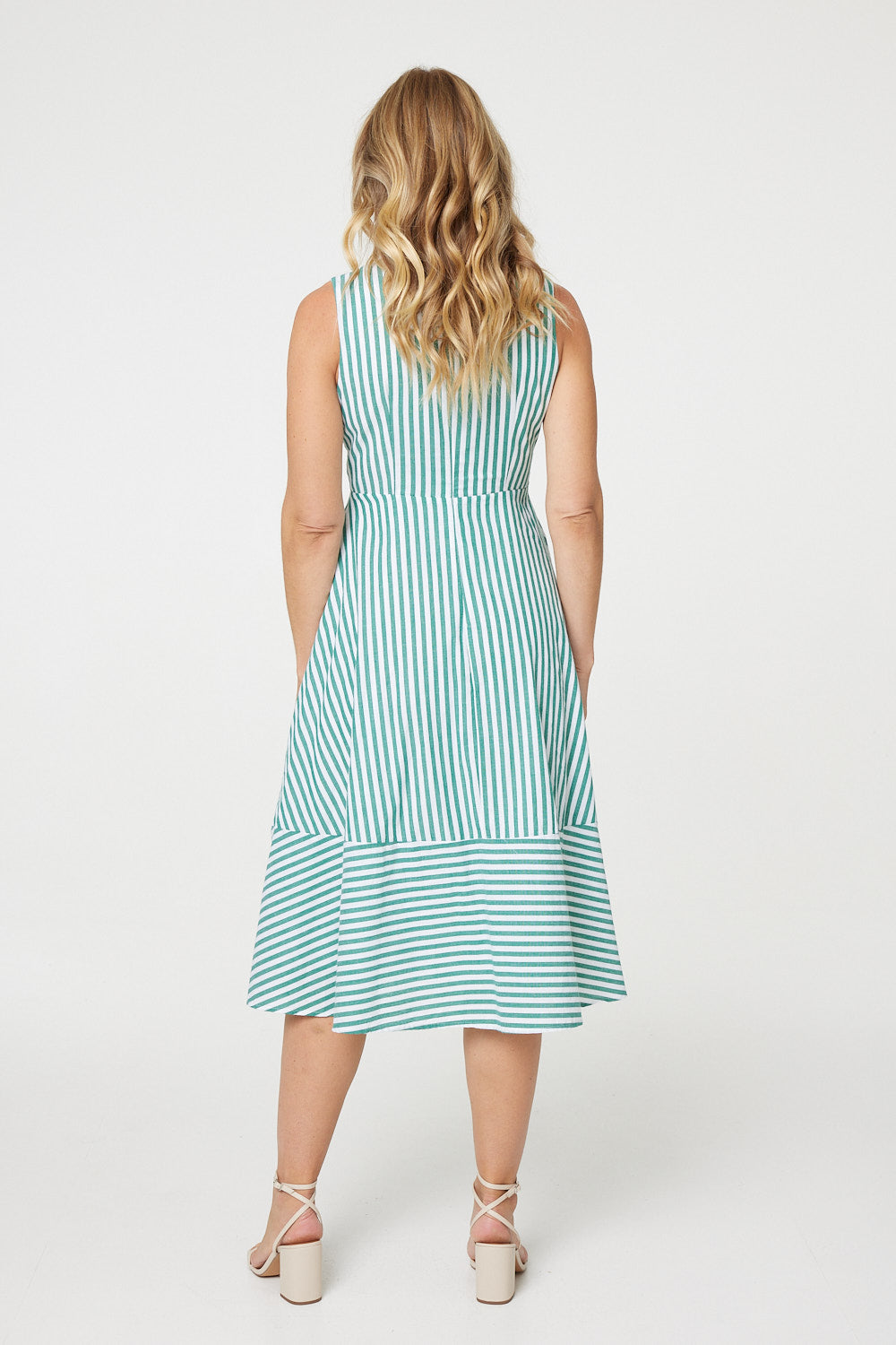 Striped Tie Waist Tiered Midi Dress Detail View 2