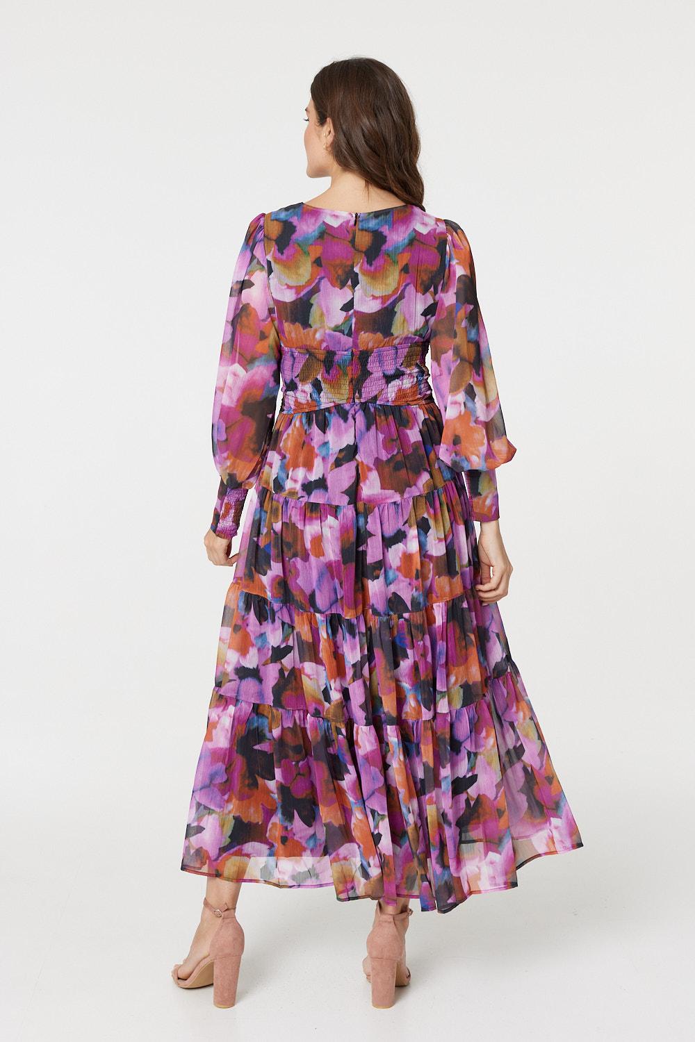 Floral Long Sleeve Ruched Maxi Dress Styled View
