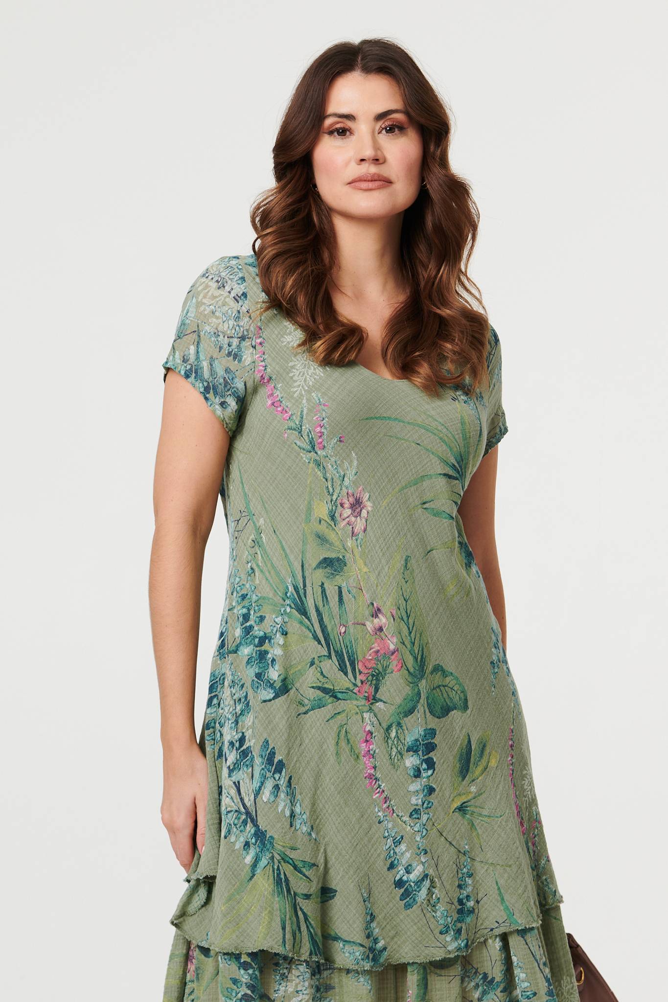 Floral Layered Short Sleeve Midi Dress Detail View