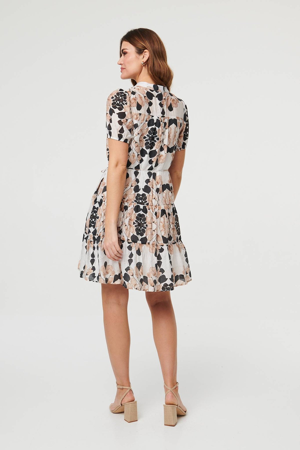Abstract Tiered Tie Waist Short Dress Side View