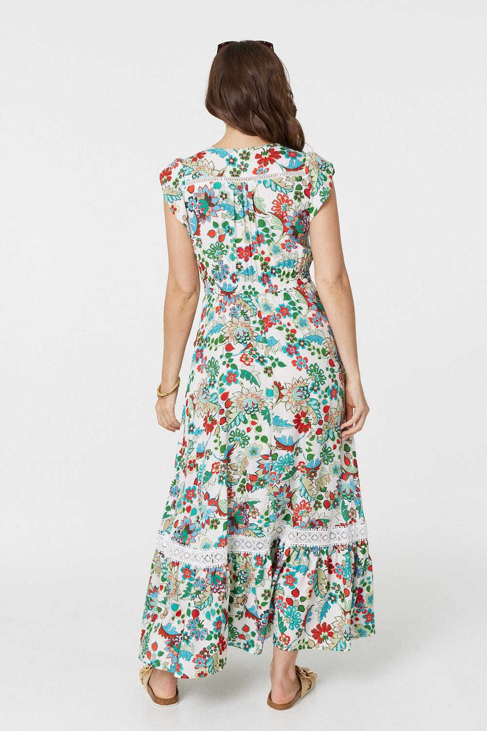 Vintage Boho Print Cap Sleeve Maxi Dress Side View