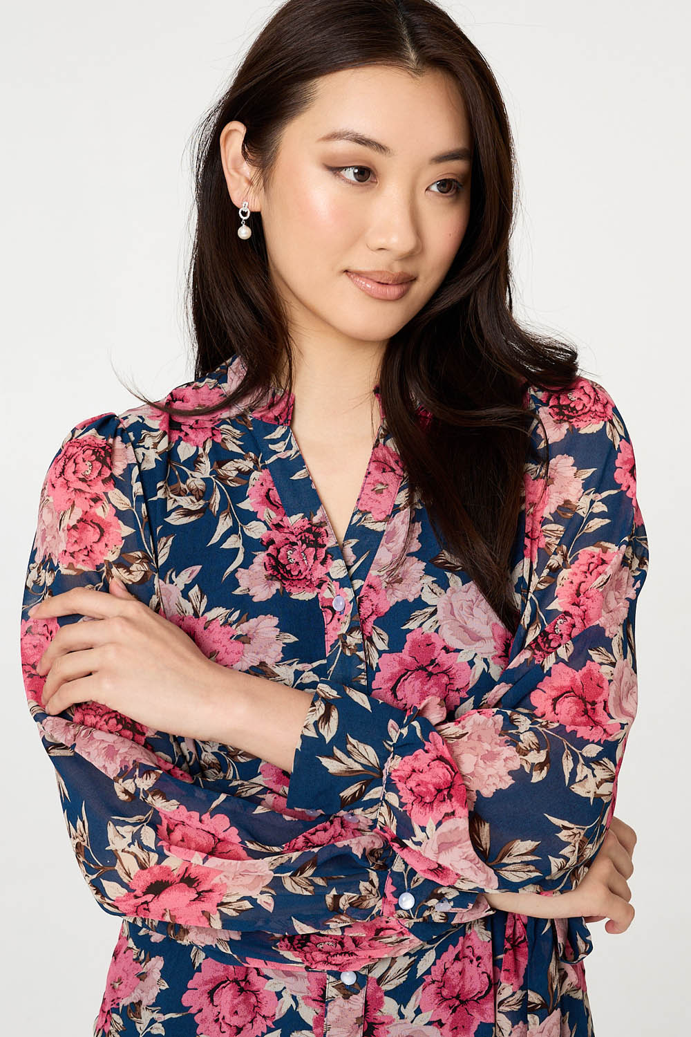 Floral Tie Waist Relaxed Tier Midi Dress Styled View