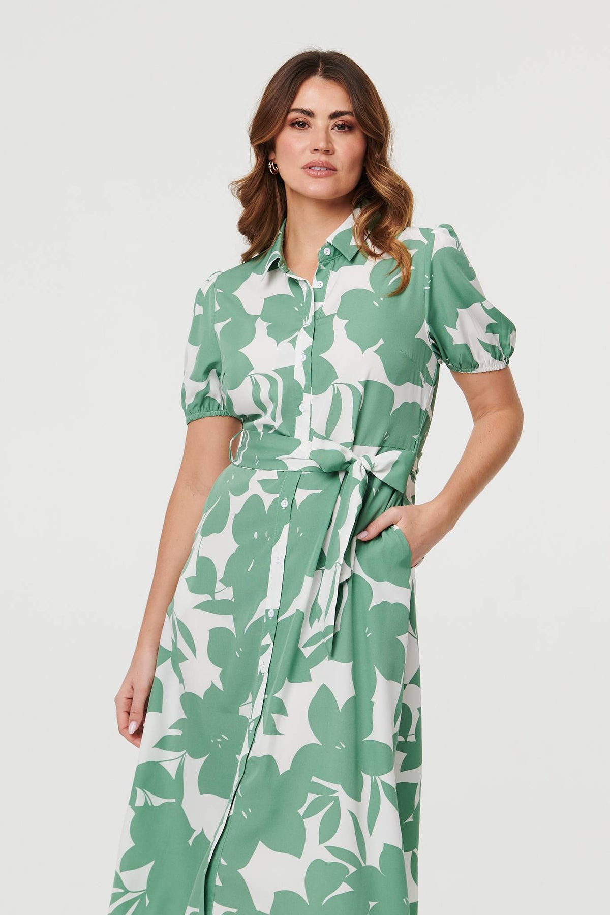 Abstract Floral Tie Waist Midi Dress Back View