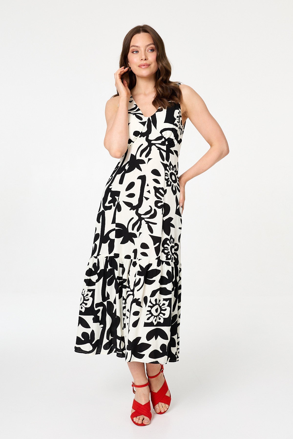 Floral Sleeveless A-Line Midi Dress Detail View