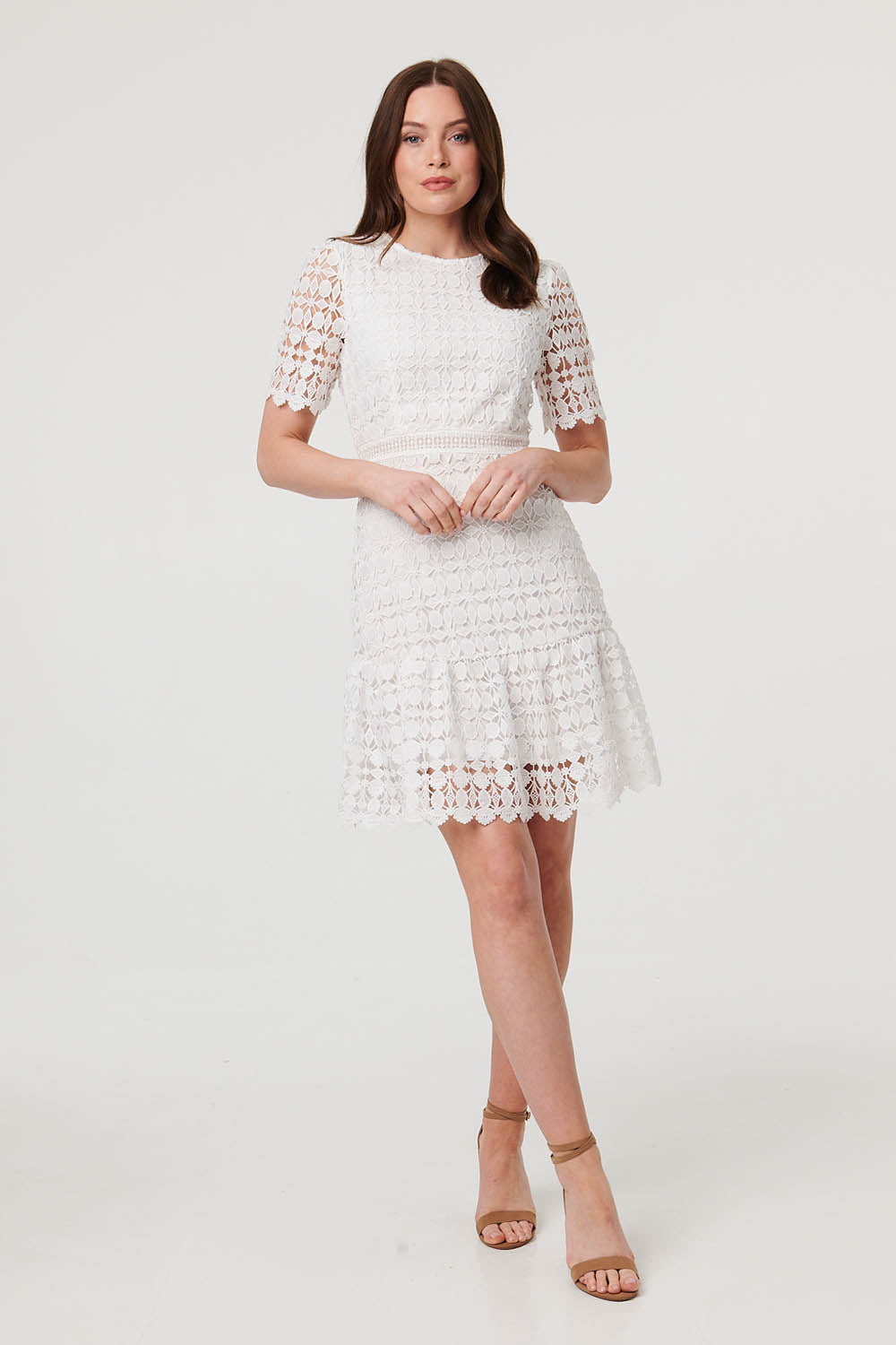 Semi Sheer Lace Layer Fitted Short Dress Detail View