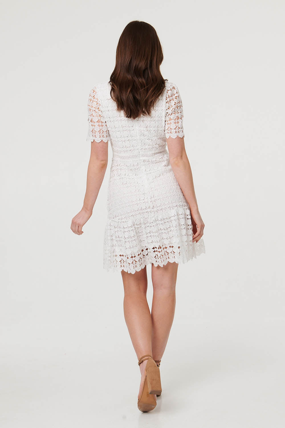 Semi Sheer Lace Layer Fitted Short Dress Side View