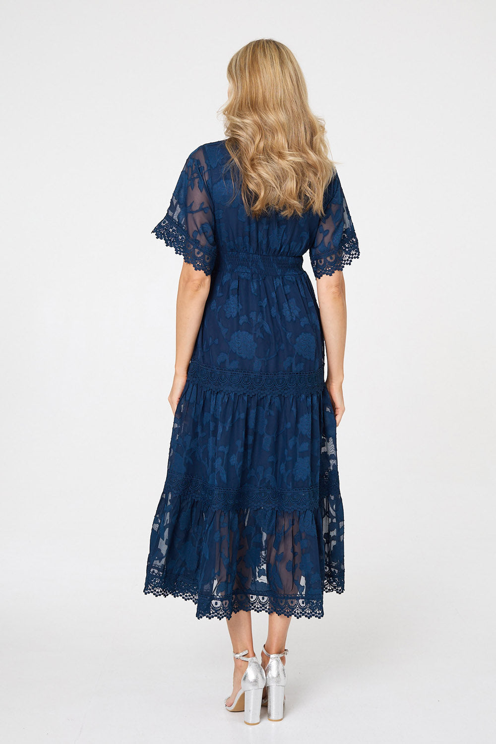 Floral Lace Frill 1/2 Sleeve Midi Dress Detail View 2